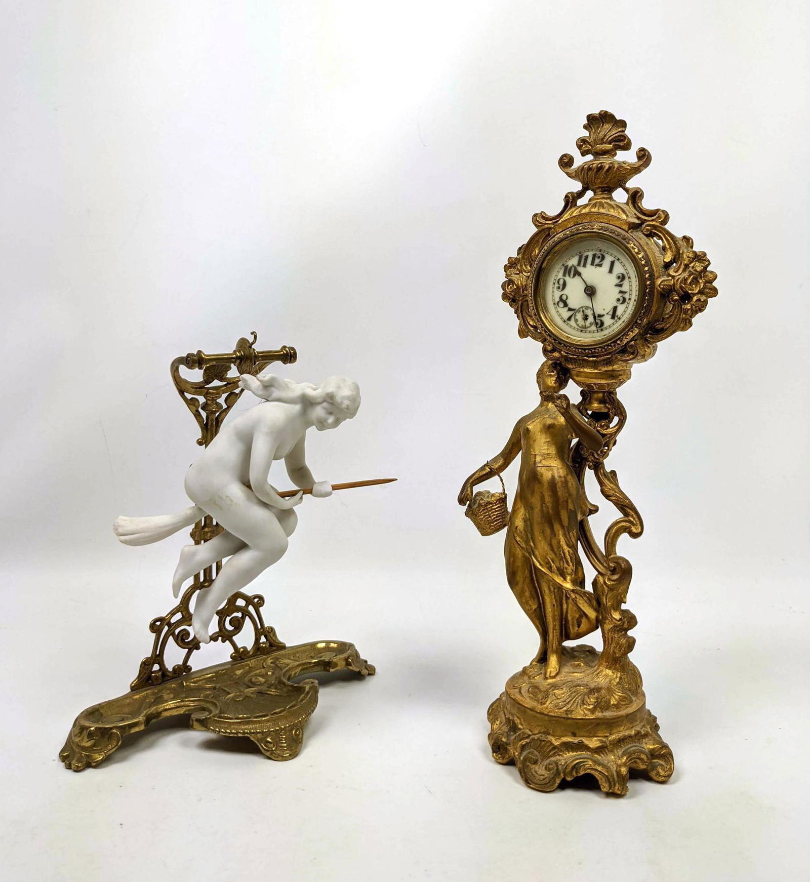 2pcs Art Nouveau Objects.  Figural clock, Watch holder (1 of 18)