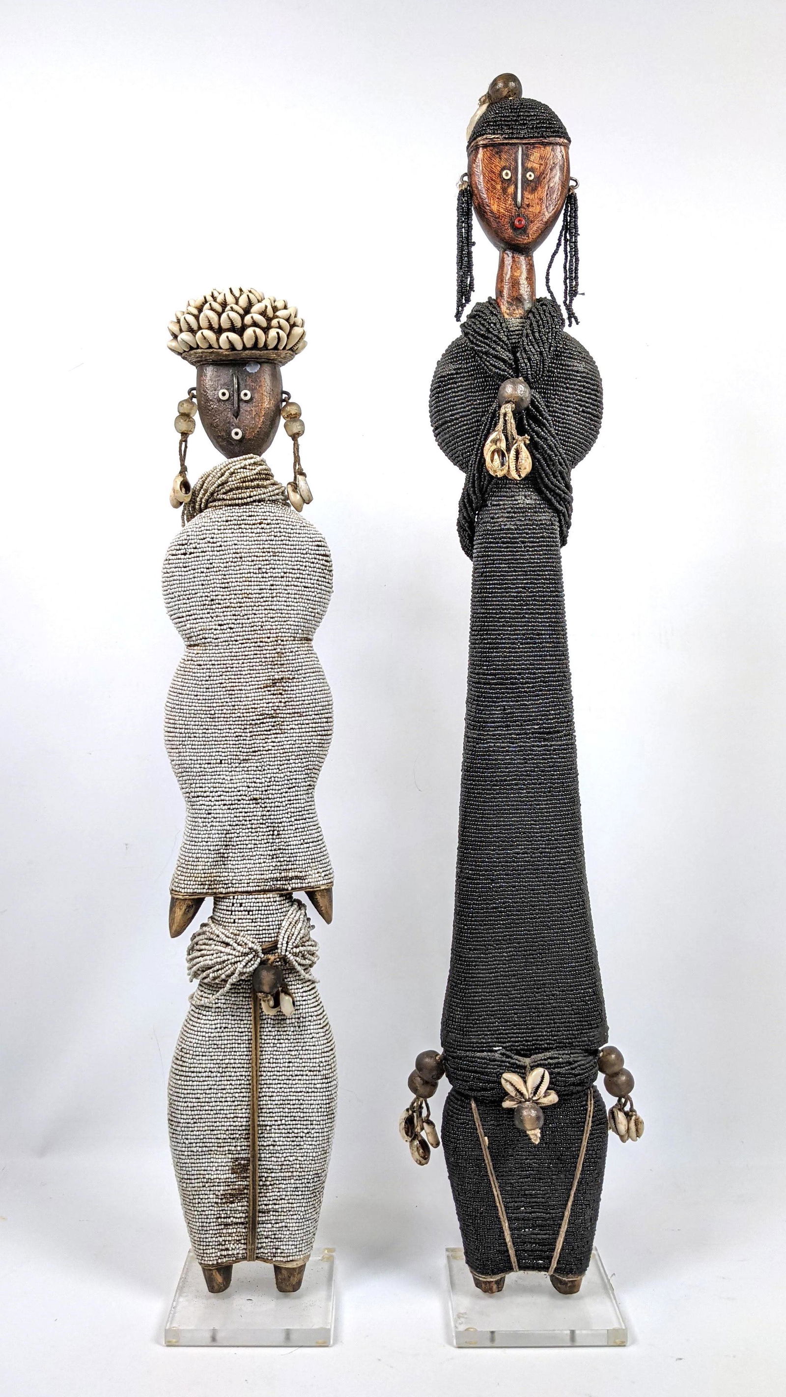 2pcs Figural Wood Sculptures. Decorated with glass seed (1 of 15)