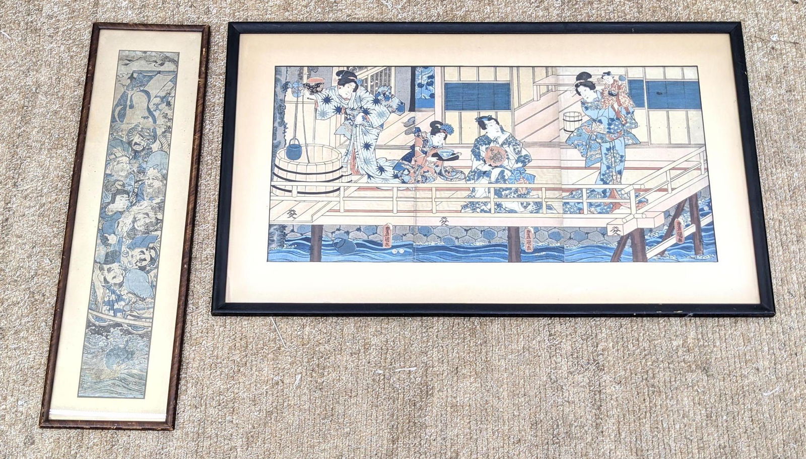 2pcs Asian Woodblock Prints. 1 printed in 3 sections. (1 of 14)