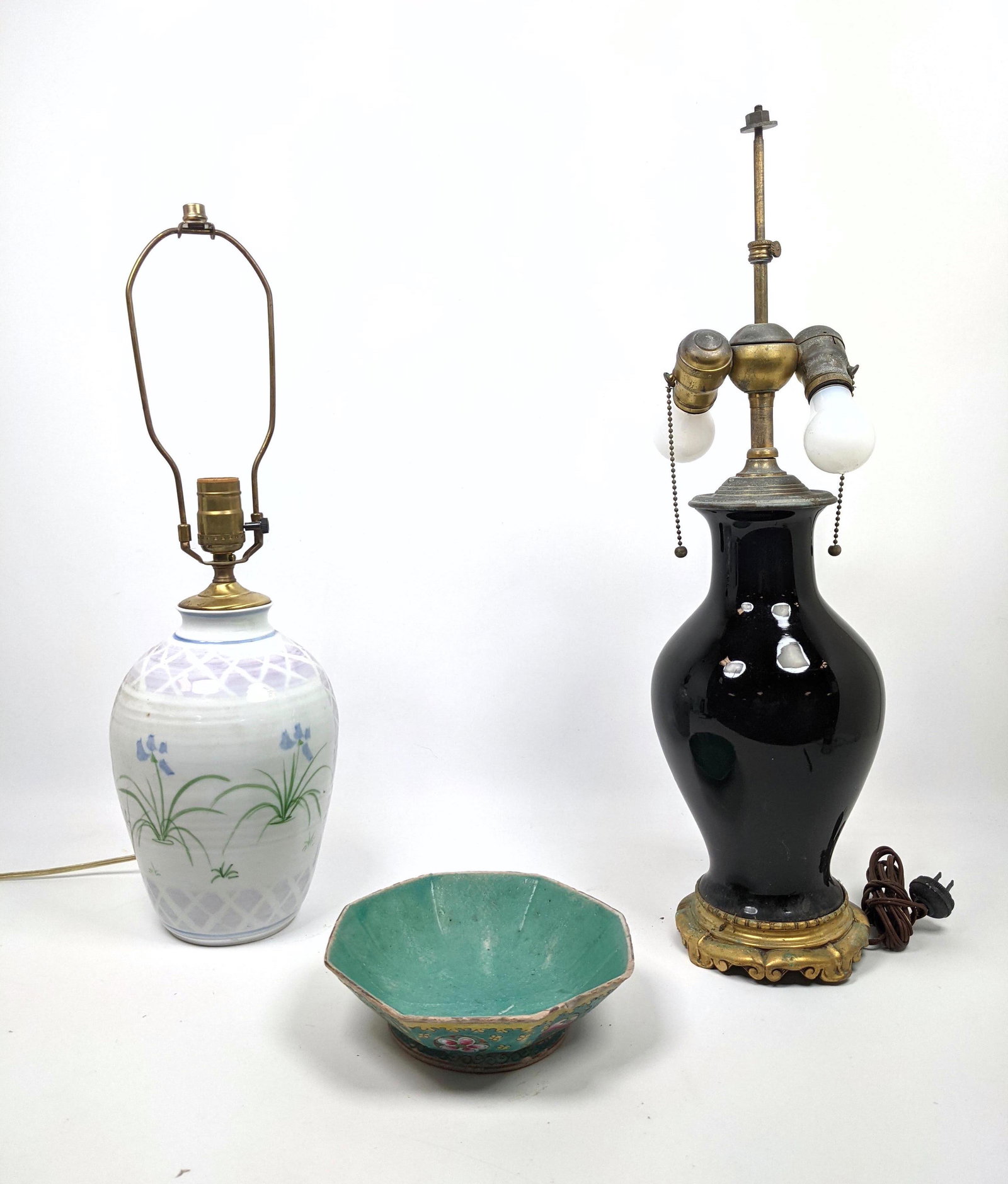 Three piece miscellaneous Pottery Lot. Asian Bowl. Two (1 of 19)