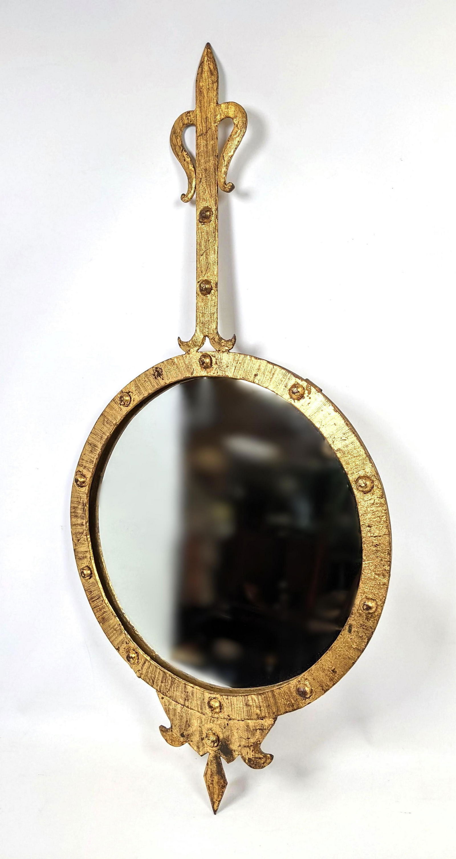 Gilt Metal Hanging Wall Mirror. Round framed mirror (1 of 11)