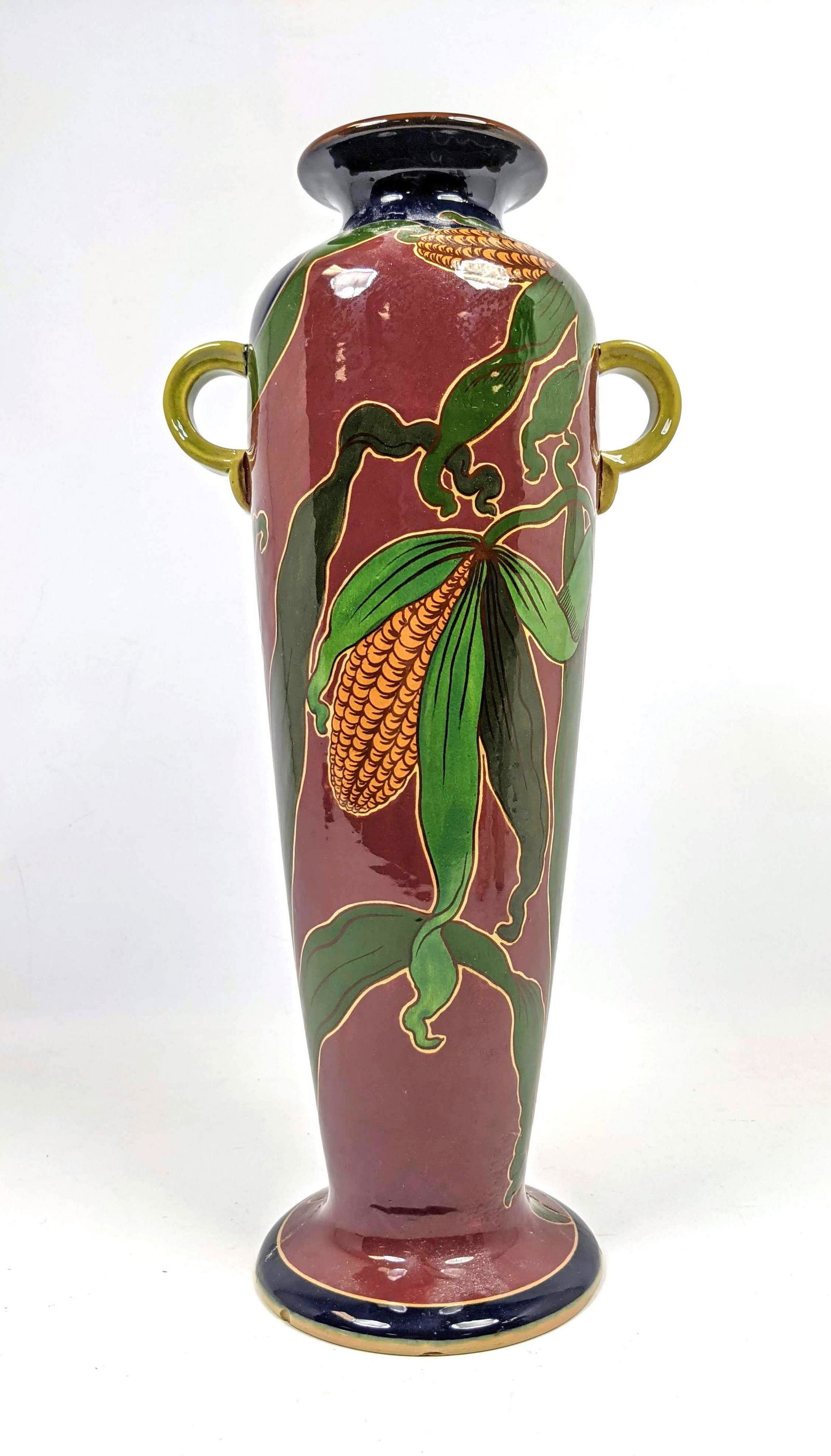 Continental Pottery Handled Vase. Hand painted Blue Par (1 of 13)