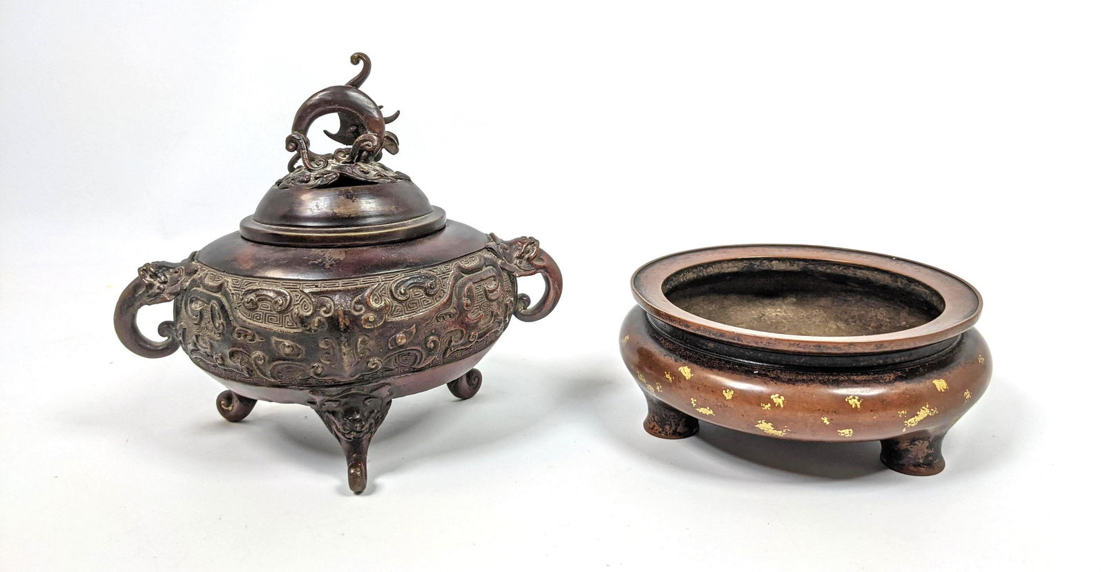 2pc Asian Bronze Jars. One lidded piece with creature f (1 of 15)