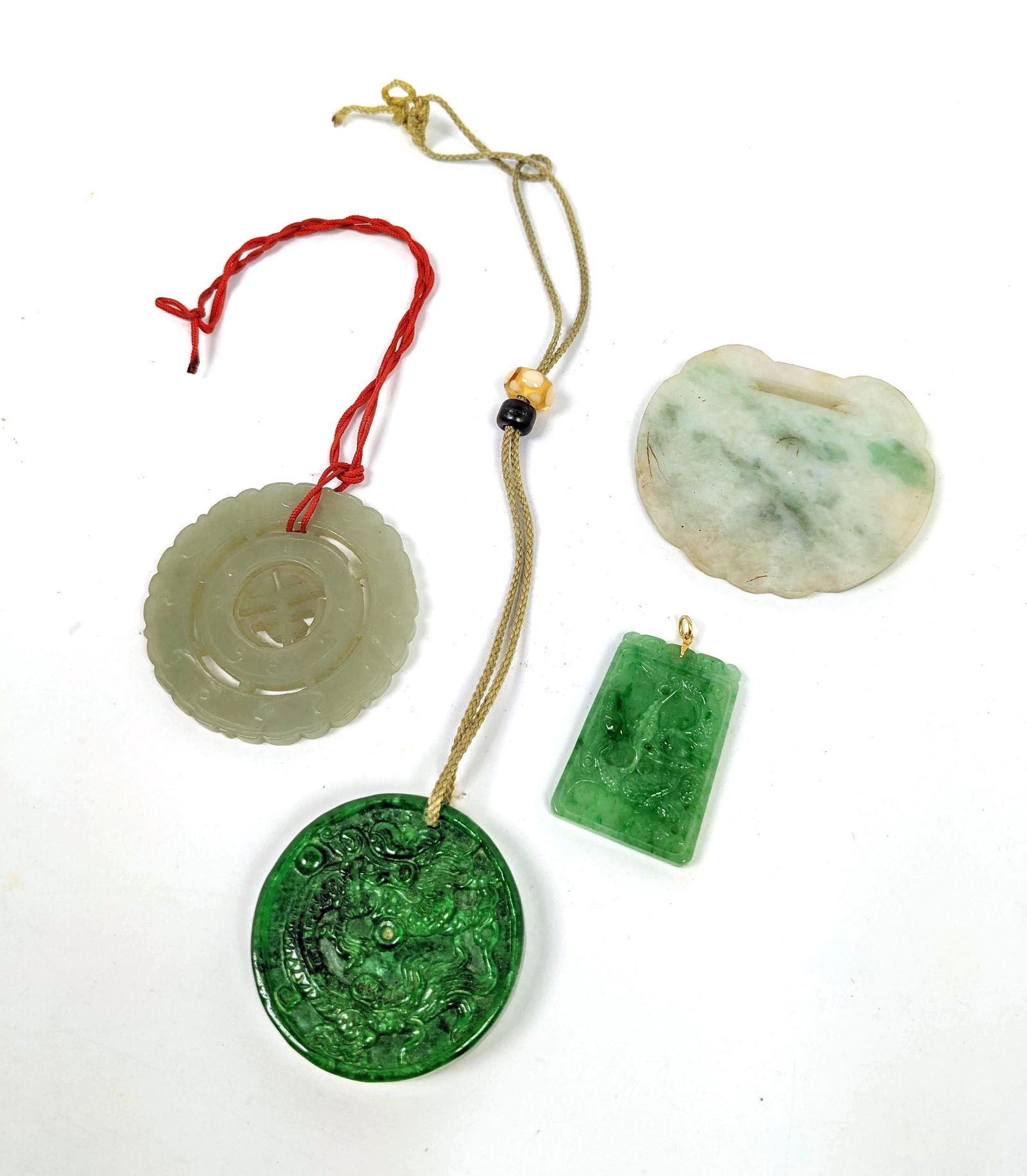 4pcs Carved Green Stone Pieces. Jade etc. Some can be w (1 of 12)
