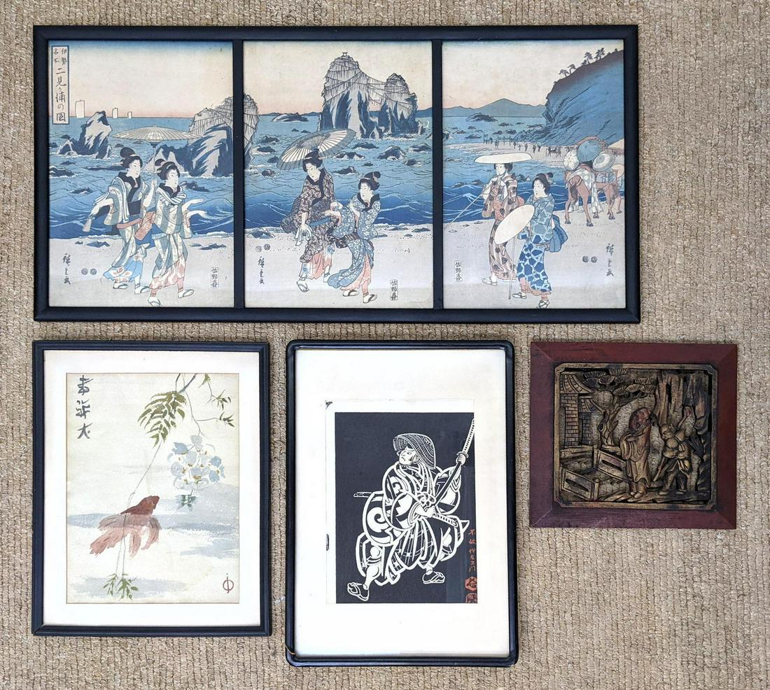 4pcs Asian.  Triptych Print, Watercolor, Print, carved (1 of 13)