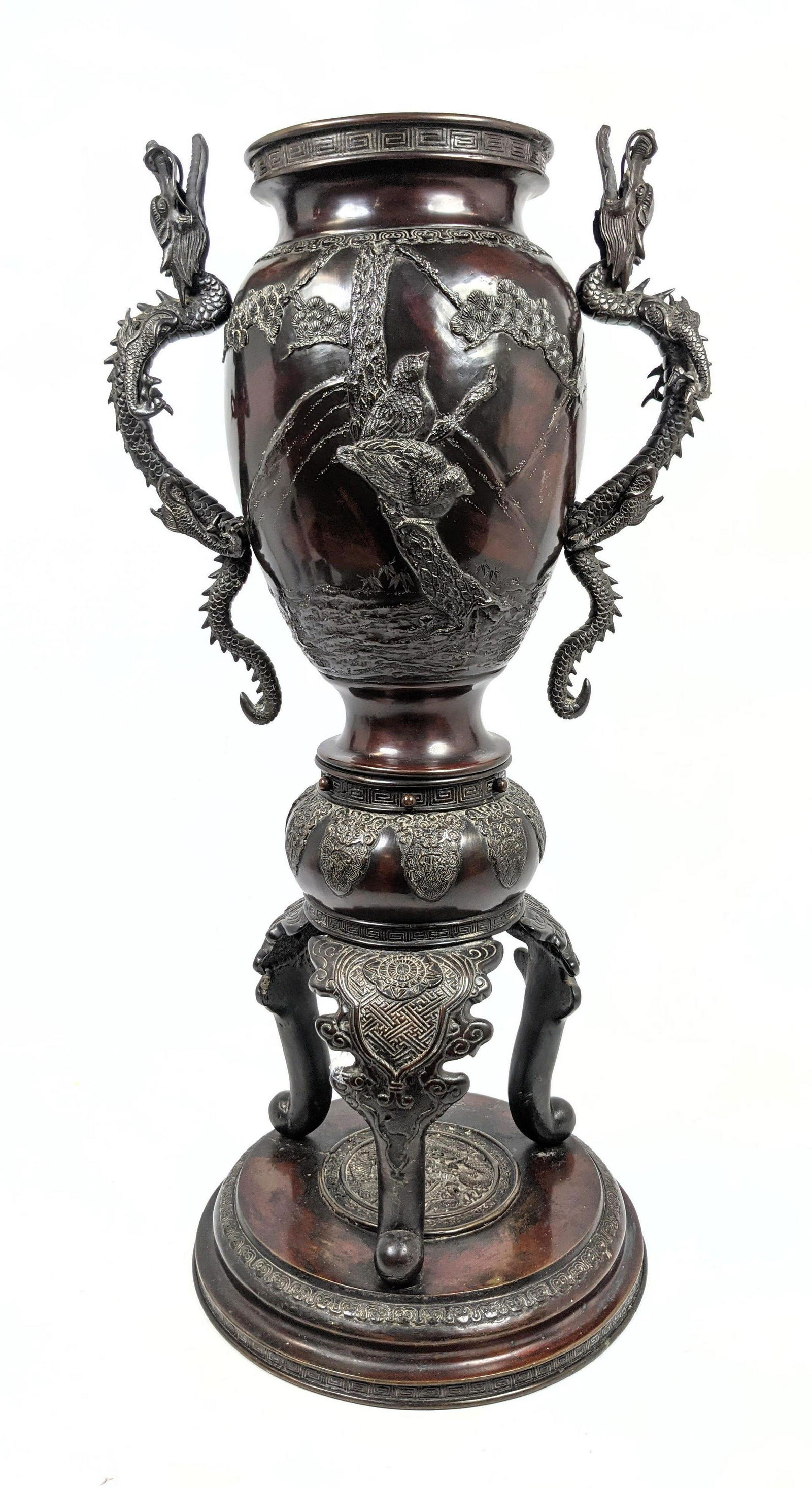 Asian Metal Lidded Jar. Ornate Dragon Handles. Highly d (1 of 16)