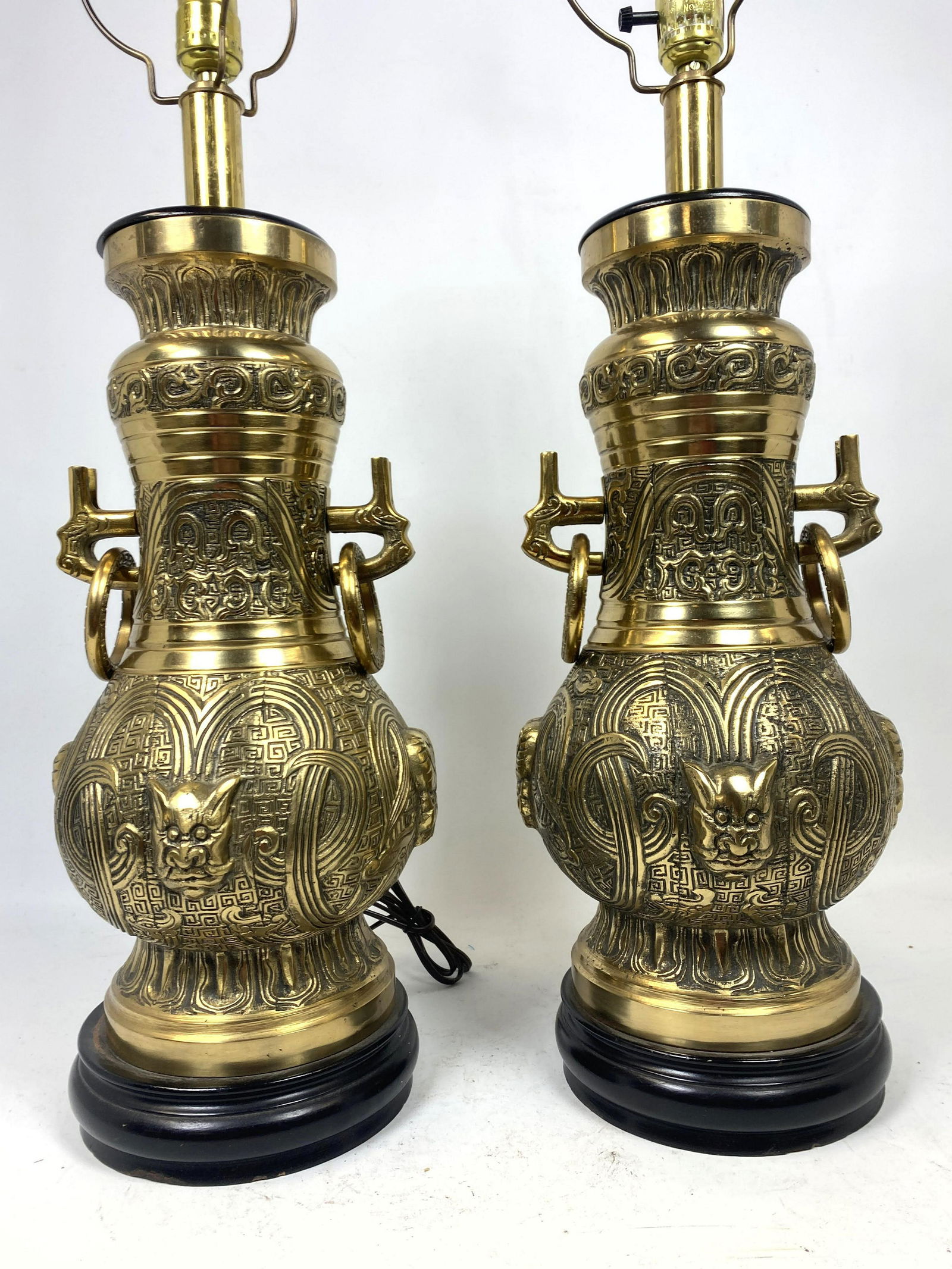 Pr Asian style Handled Brass  table Lamps. Decorative (1 of 15)