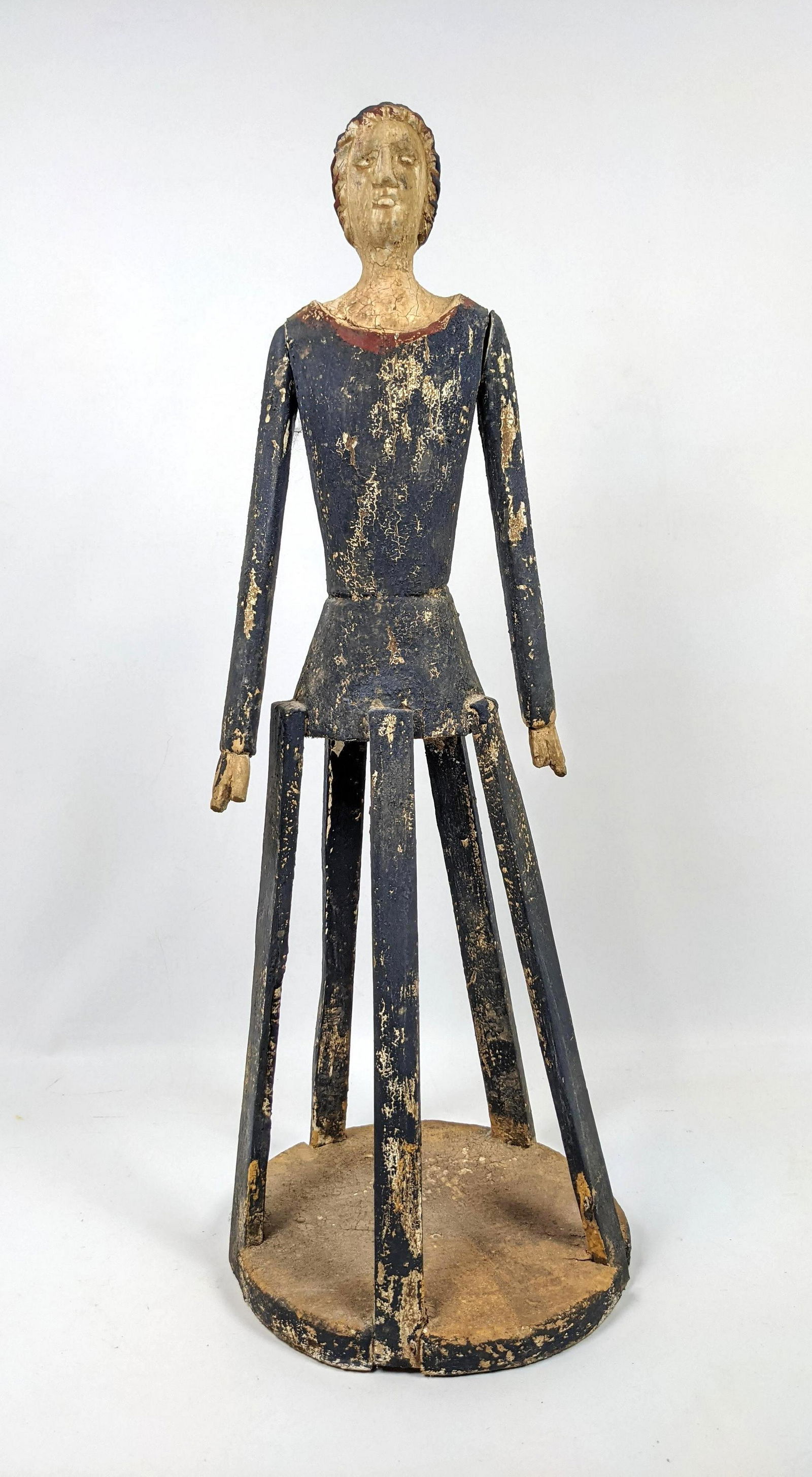 Polychrome Carved Wood Santos style Figure. Female. (1 of 10)