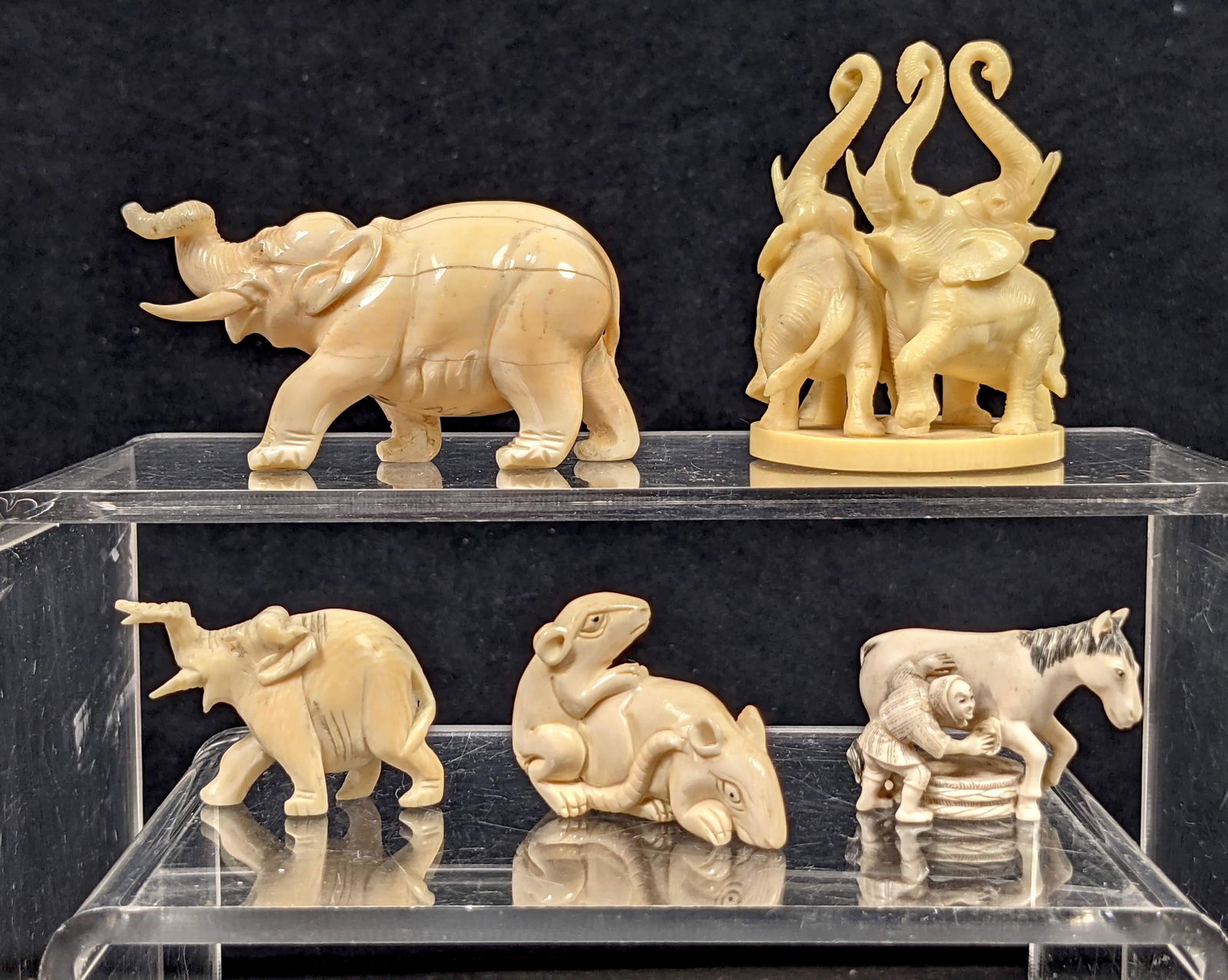 Lot Figural Carved Pieces. Two Signed Figures; rats and (1 of 16)