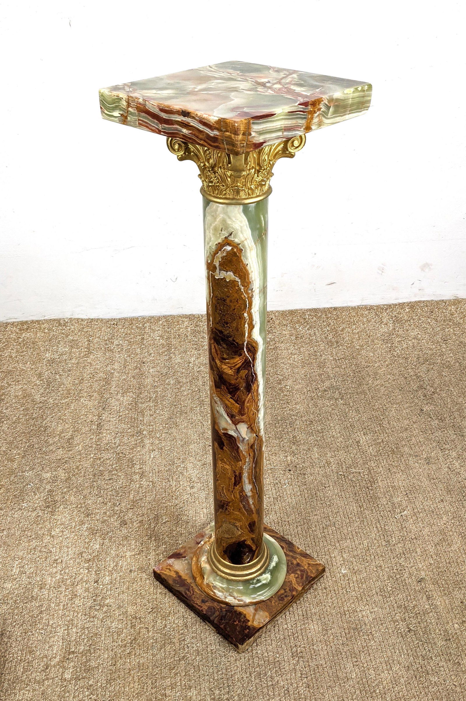 Natural Onyx Column Display Pedestal. Brass Capital and (1 of 12)
