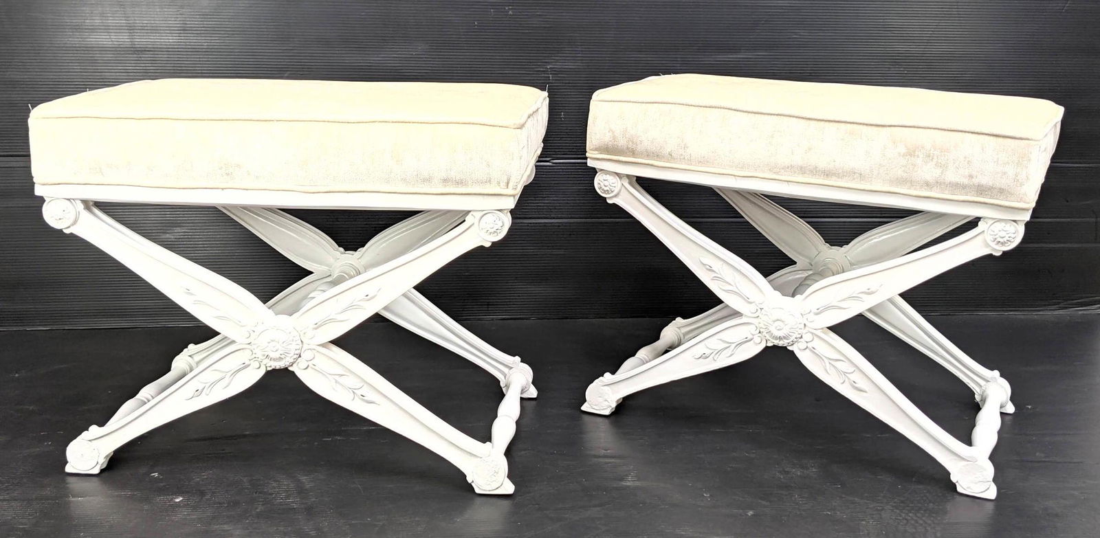 Pr Modernist Billy Baldwin style Benches. White Painted (1 of 8)