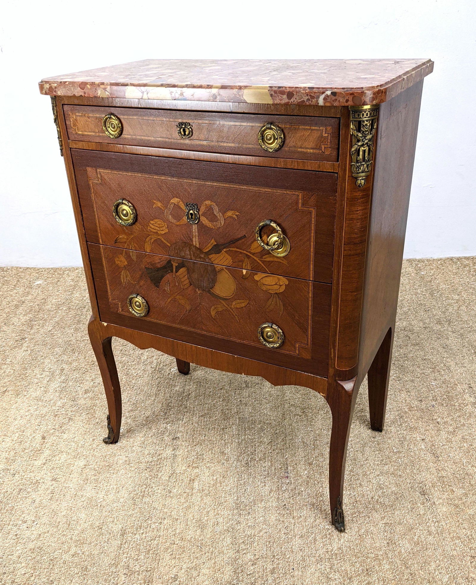 Marble Top French style Stand . Facade inlaid with musi (1 of 19)