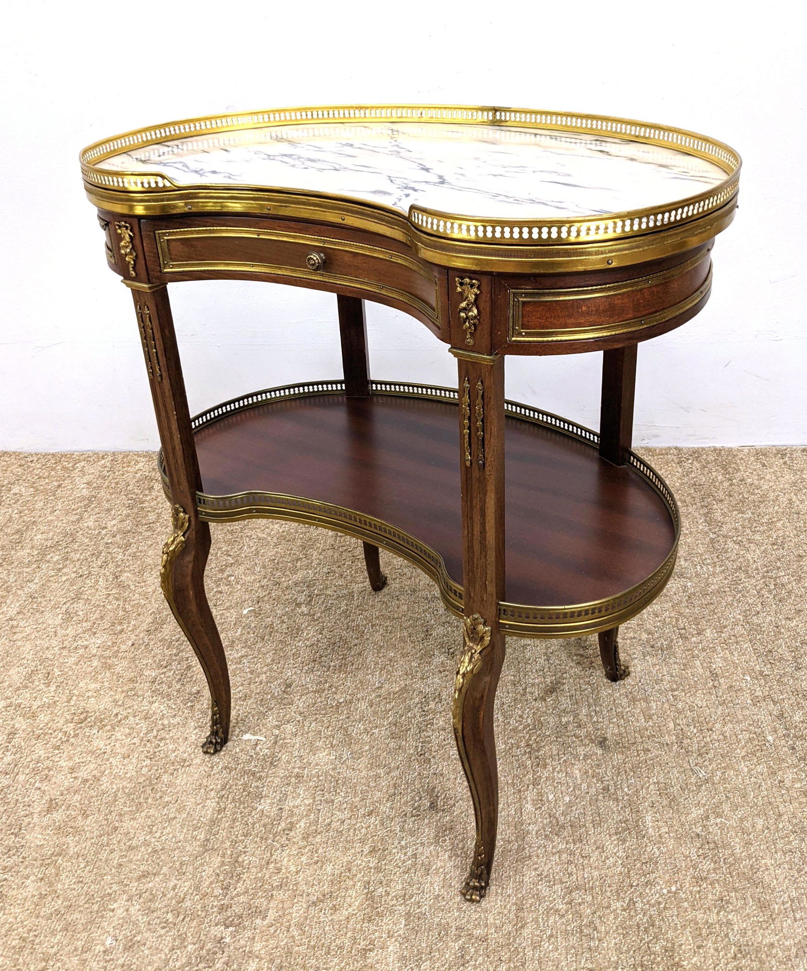 French style Marble Top Table. Metal gallery, accents (1 of 12)