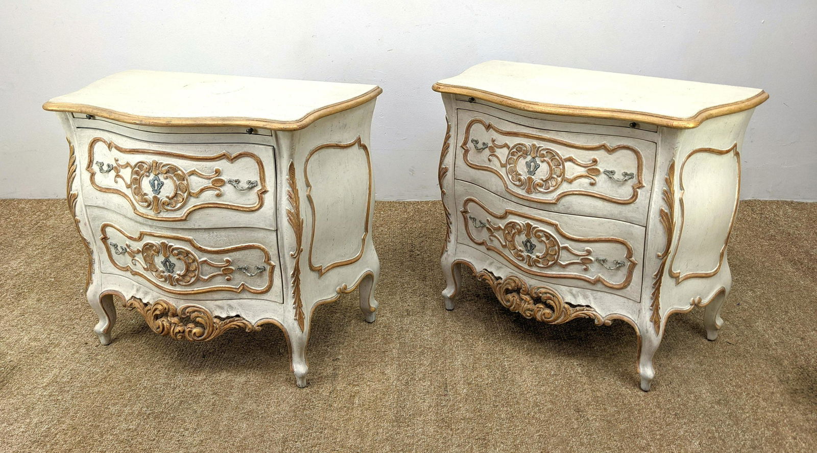 Pr Painted  French Provincial Night Stands. Gilt paint (1 of 12)