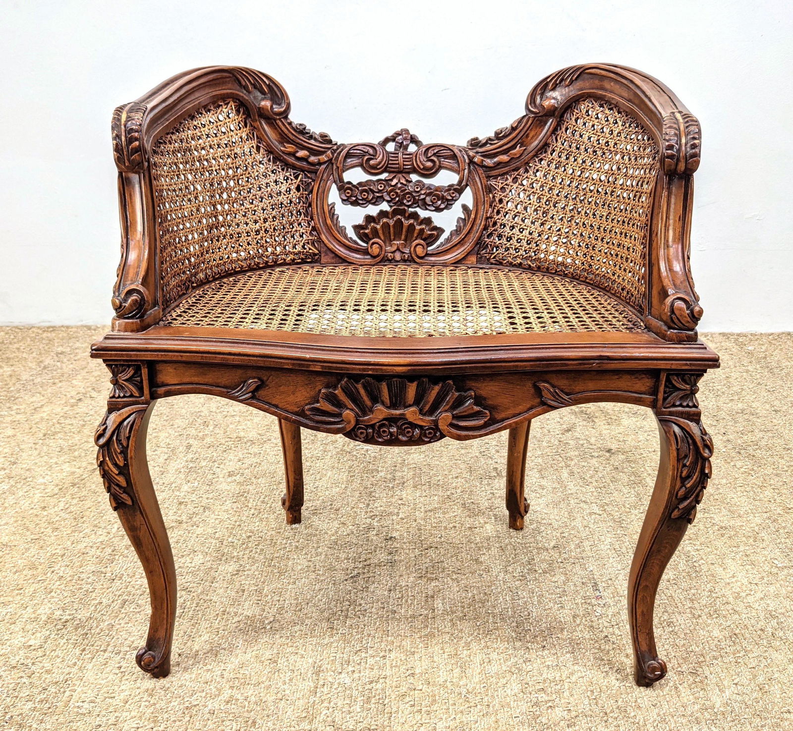 French style Carved Wood Vanity Chair. Caned Seat and B (1 of 12)