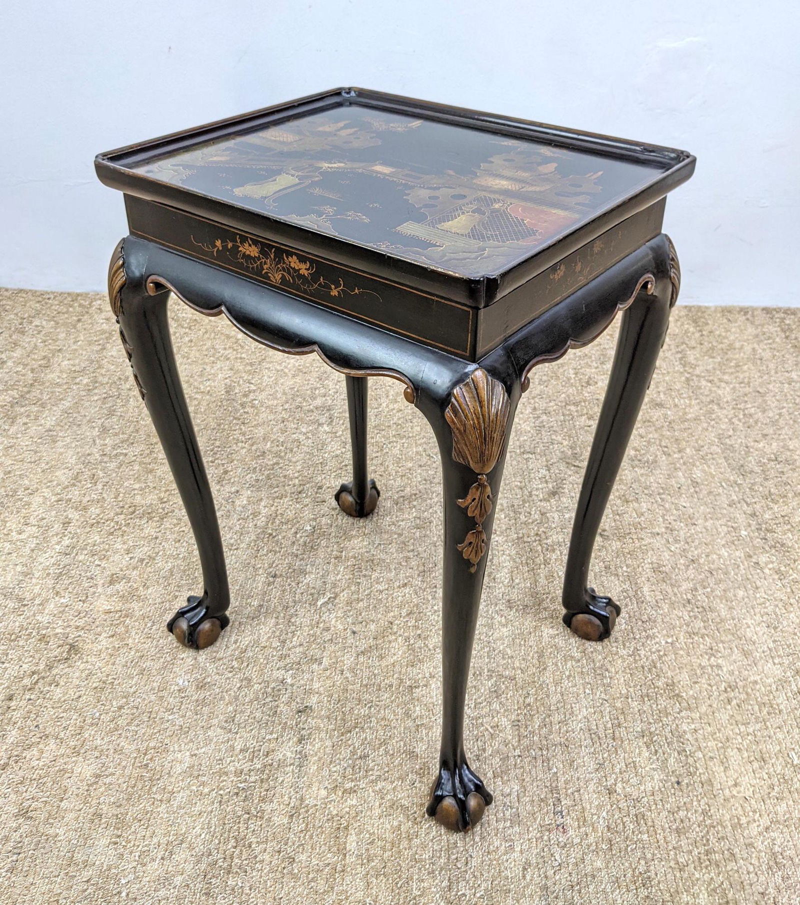 Lacquered Side Table. French Cabriole legs with Carved (1 of 14)