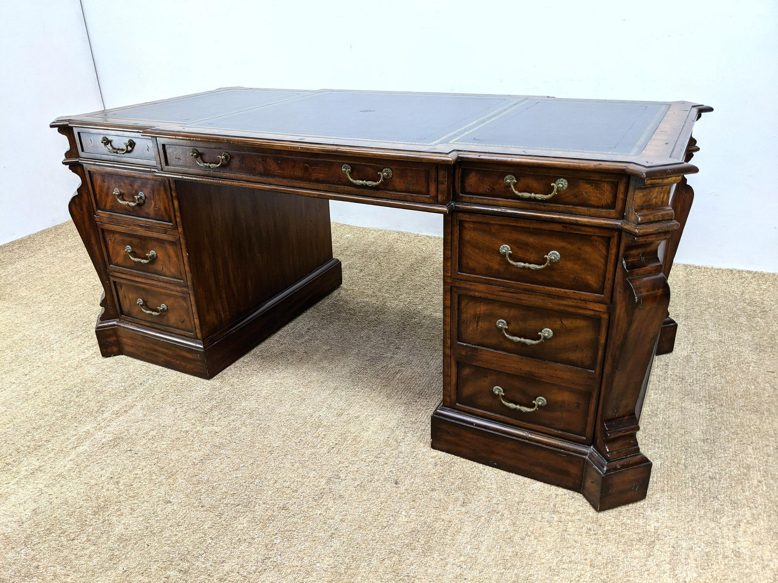 MAITLAND SMITH Executive Desk. Embossed black leather t (1 of 14)