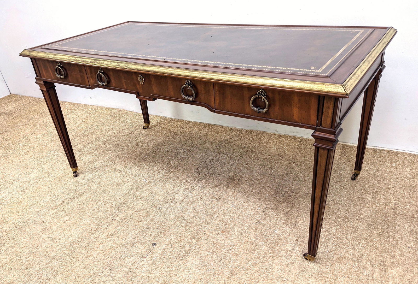 SLIGH Embosses Leather Top Table Desk. Reeded legs on s (1 of 16)
