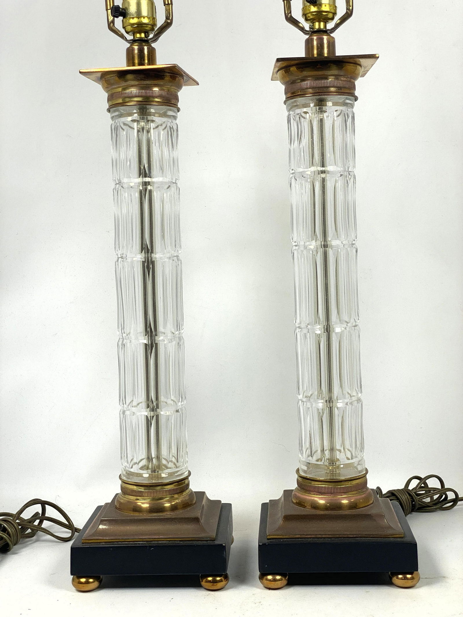Pr Crystal Column Table Lamps. Gold metal caps and base (1 of 11)