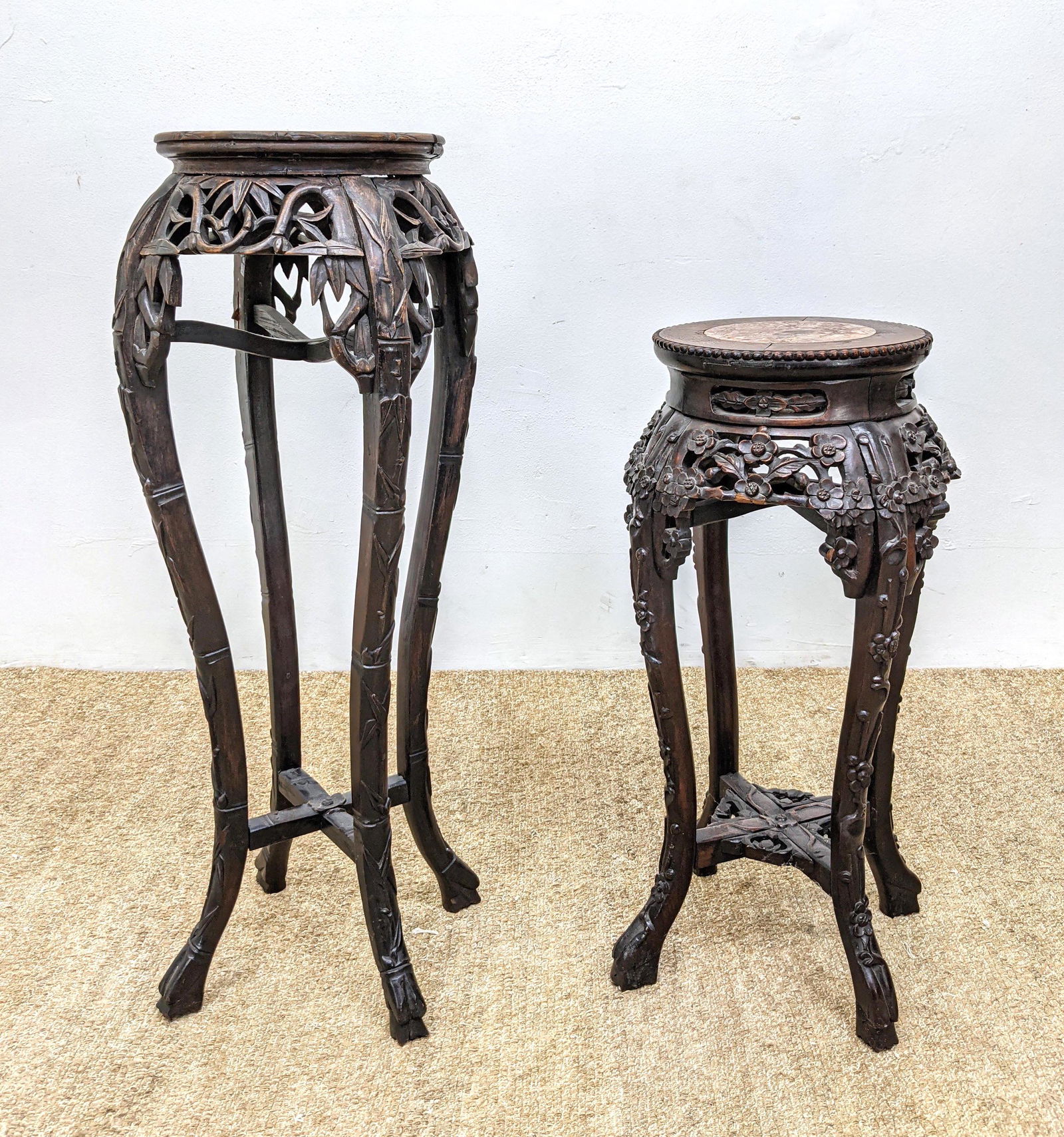 2pc Marble Top Carved Wood Asian Stands. Display Pedest (1 of 19)
