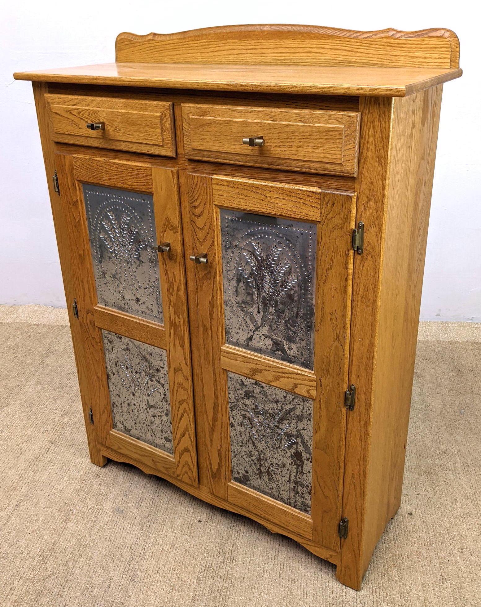 Oak Server Pie Safe Style  Cabinet.  Punched Tin Doors. (1 of 12)