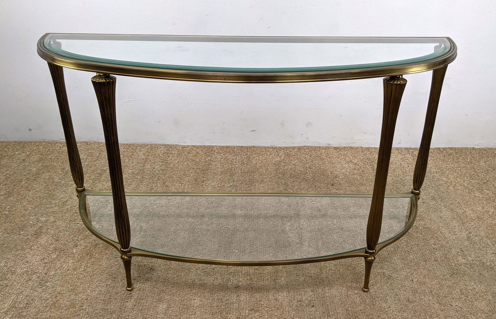 Metal Frame Demi Lune Console Hall Table.  Two glass le (1 of 9)