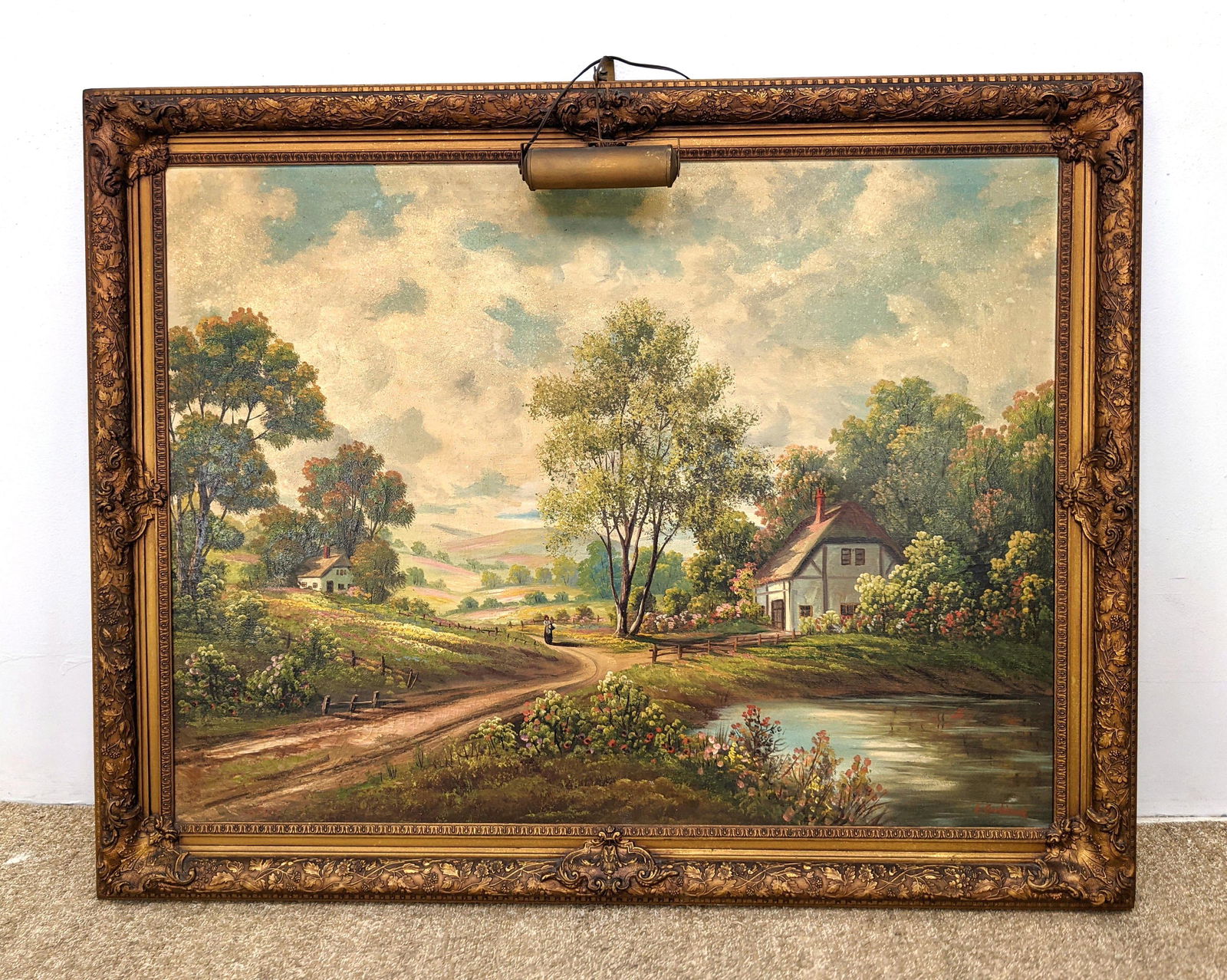 Signed Vintage Landscape Painting. Illegibly signed L C (1 of 14)