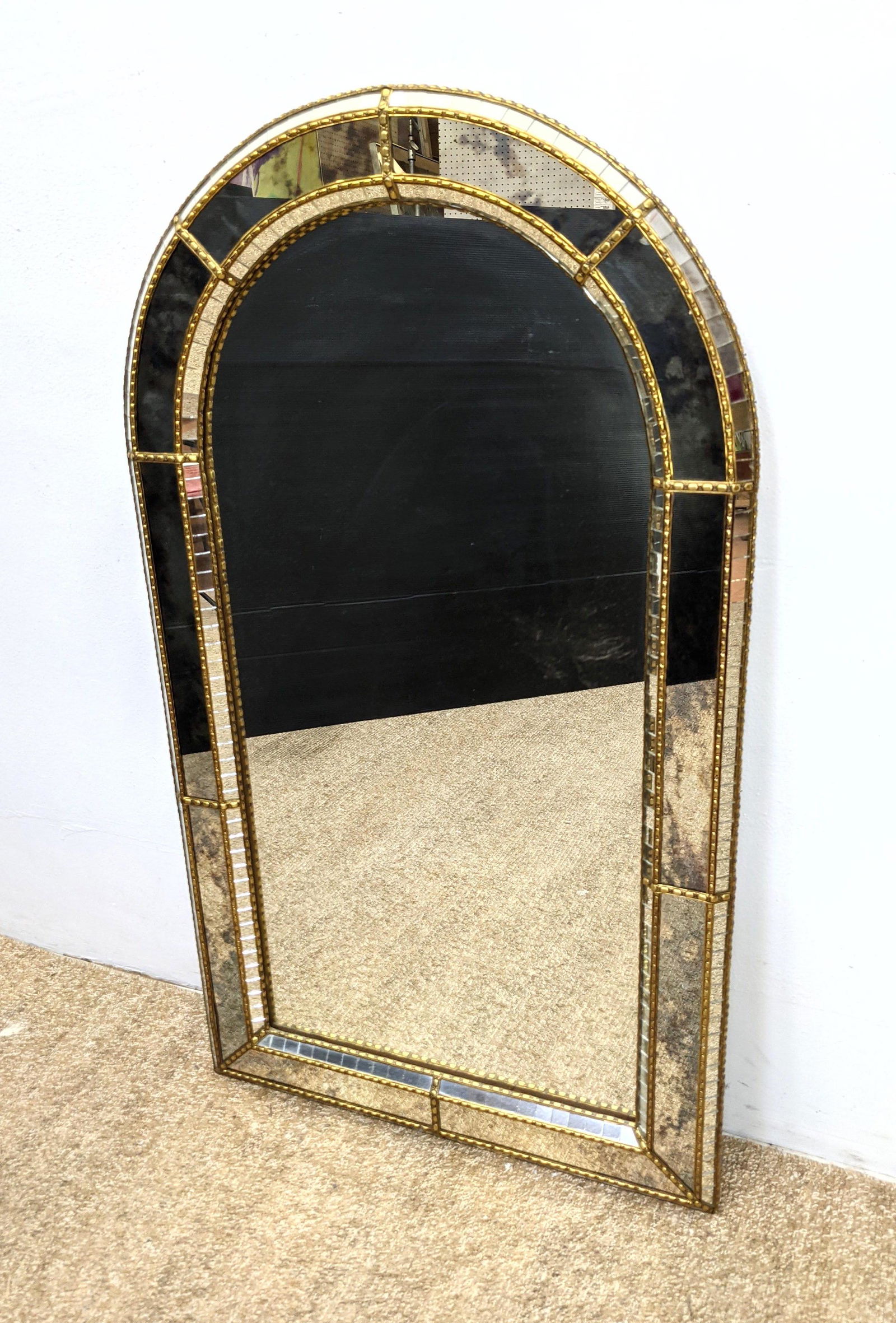 Decorative Arched Top Wall Mirror. Mirrored Frame. (1 of 7)