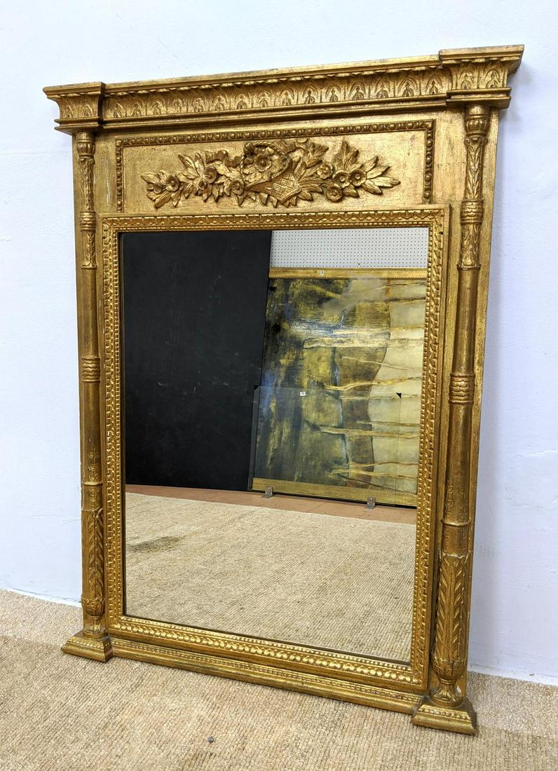 Carved Wood Gilt Painted Wall Mirror. Carved flower bas (1 of 13)