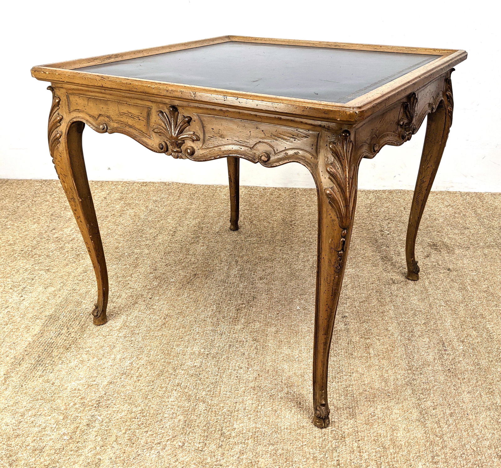 Carved French Country style Leather Game Table. Black L (1 of 11)