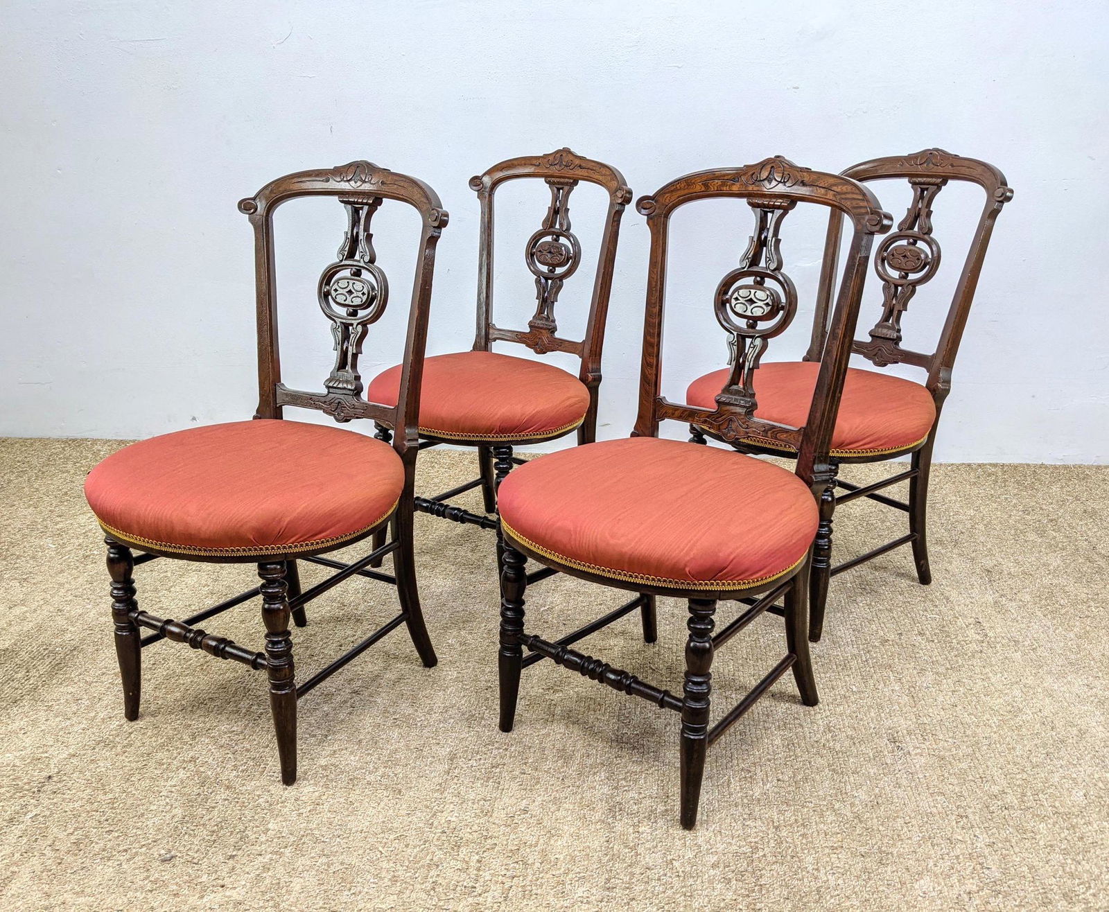 Set 4 Victorian Carved Back Dining Side Chairs (1 of 10)