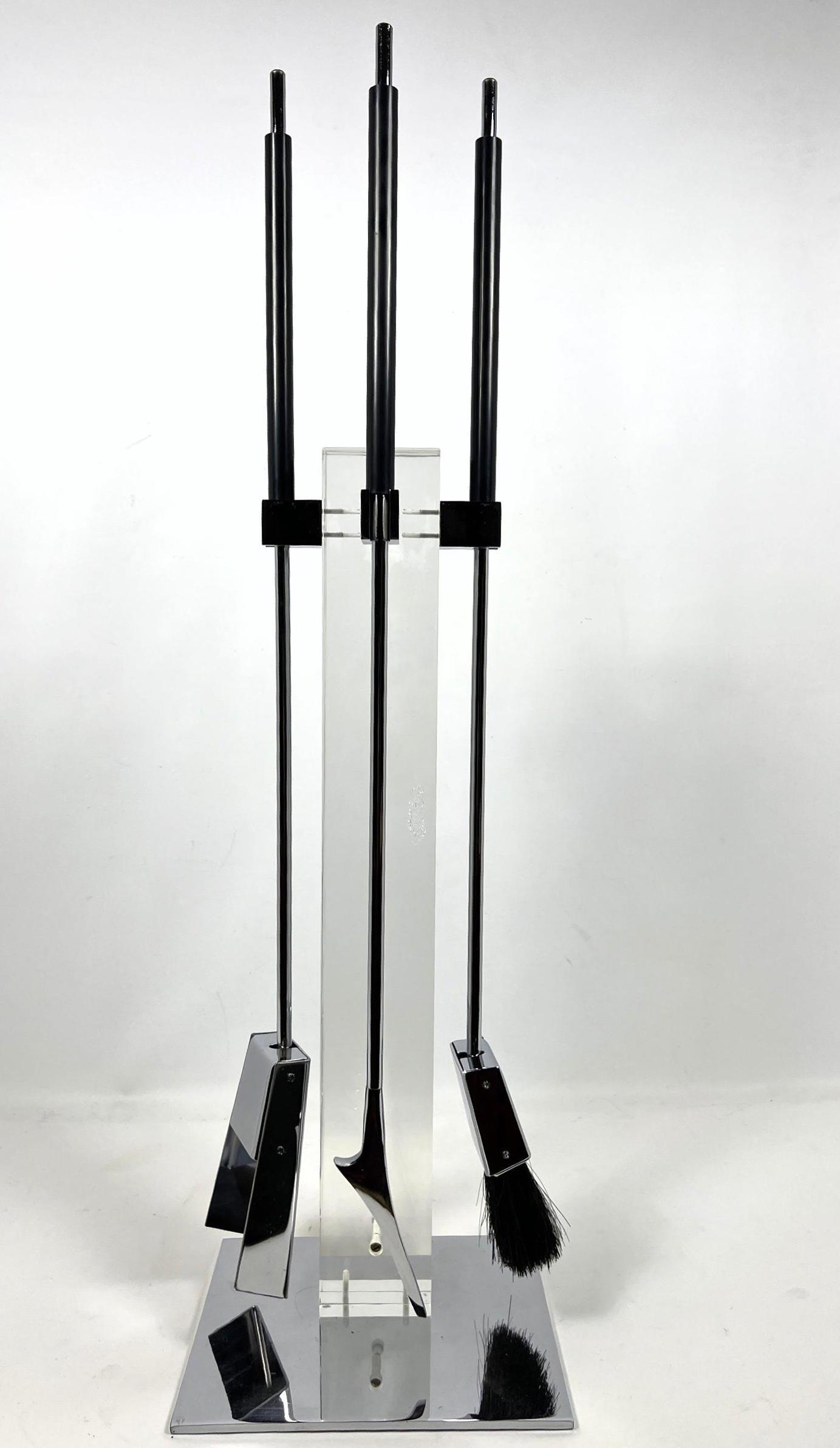 Alessandro Albrizzi Chrome Lucite Fireplace Tools Set w (1 of 14)