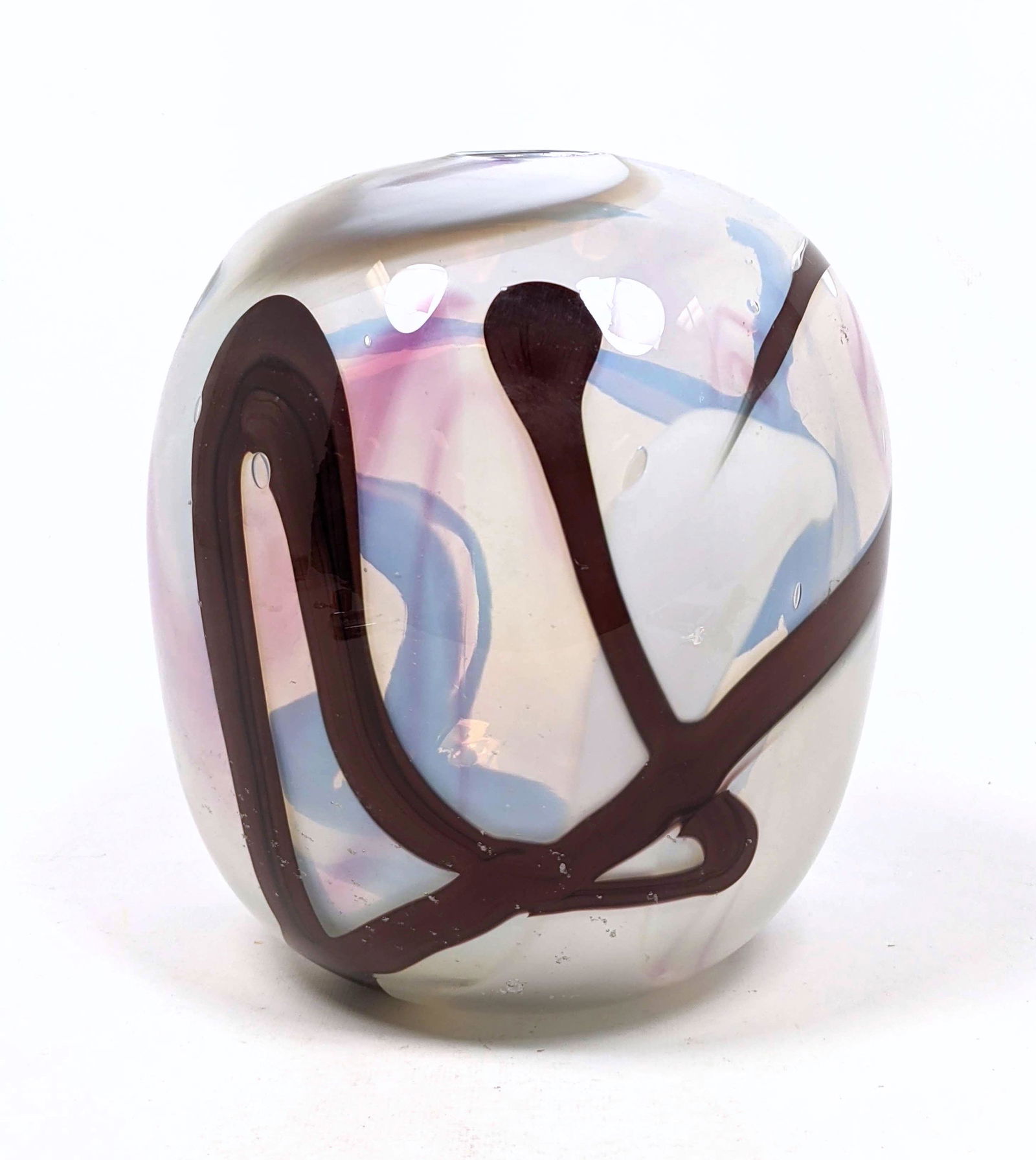 PETER BRAMHALL Signed Art Glass Sculpture Vase.: PETER BRAMHALL Signed Art Glass Sculpture Vase. -- Dimensions: H: 8.5 inches: W: 7.5 inches: D: 7.5 inches ---