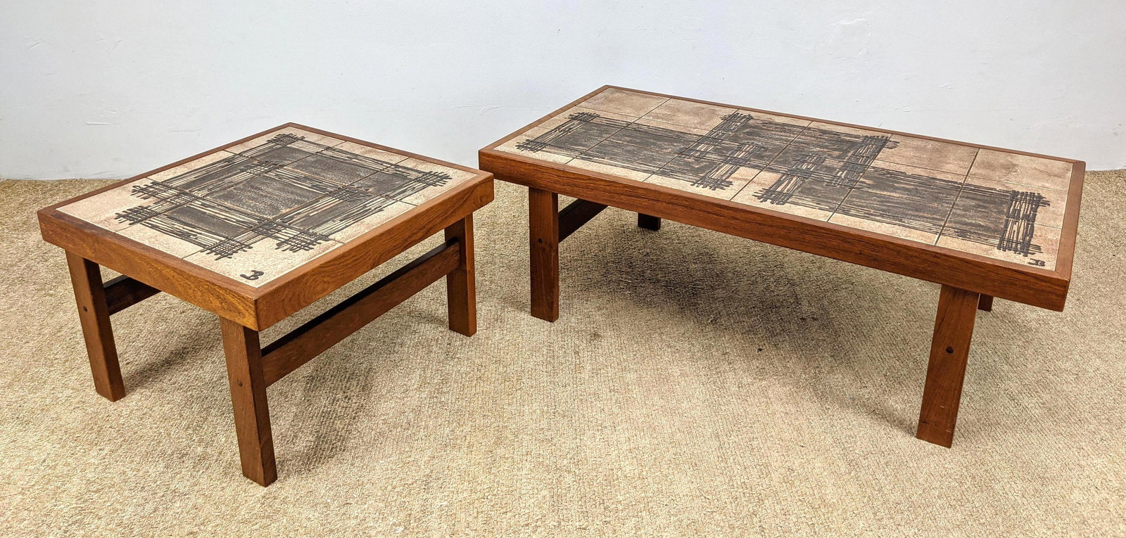 2pcs TRIOH Danish Teak Tile Top Tables. Large ceramic t (1 of 14)