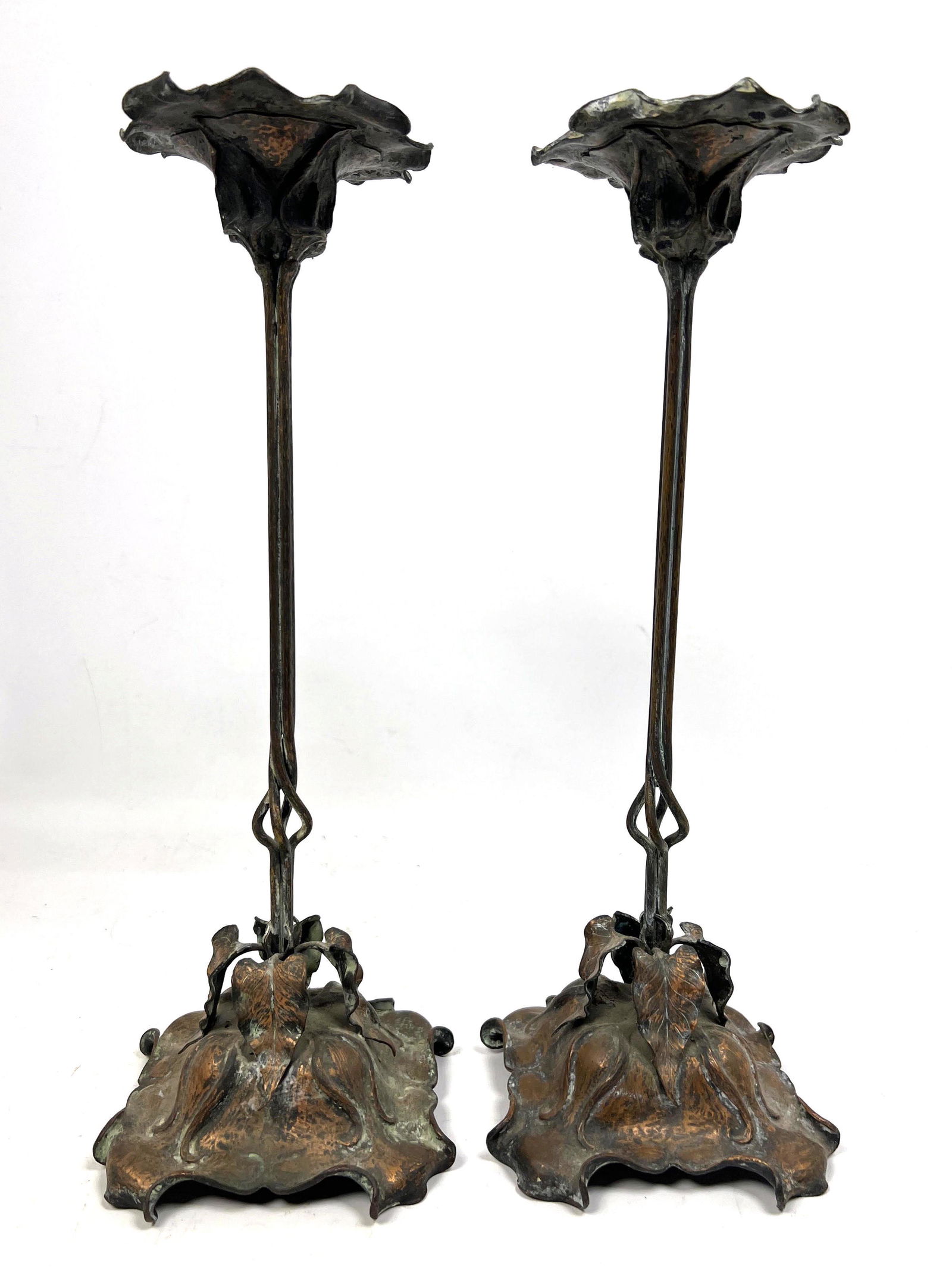 Pr Vintage Art Nouveau Gilt Metal Tall Candlesticks. Ra (1 of 10)