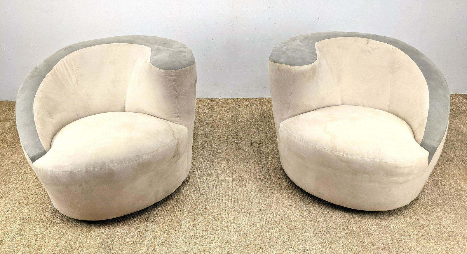 Pr Modernist Curved Swivel Lounge Chairs/ Two Tone upho (1 of 14)