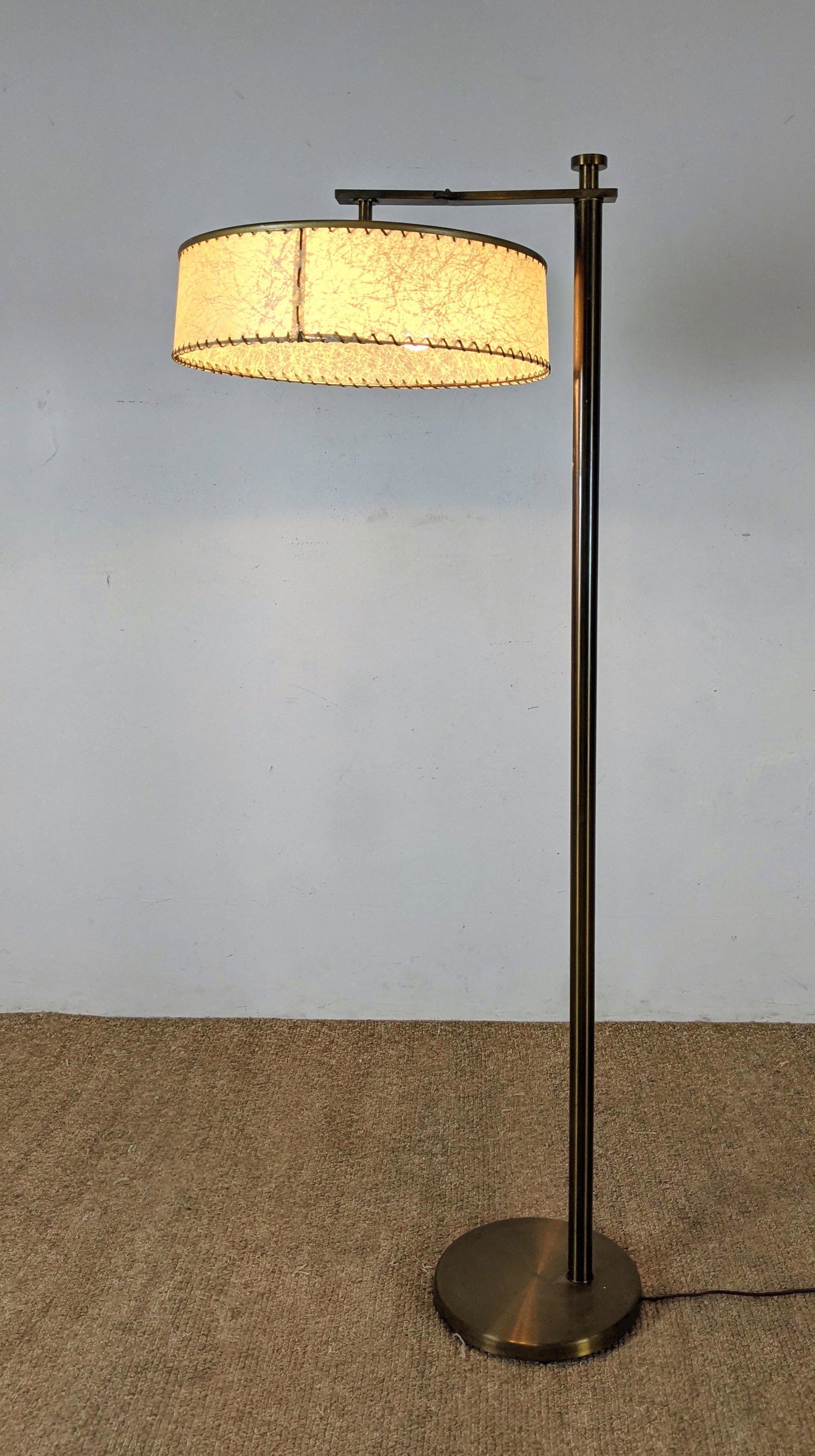 Walter Von Nessen Convertible Floor Lamp. Hinged arm ca: Walter Von Nessen Convertible Floor Lamp. Hinged arm can allow vellum shade to face up or down. -- Dimensions: H: 62 inches: W: 18.5 inches: D: 16 inches ---