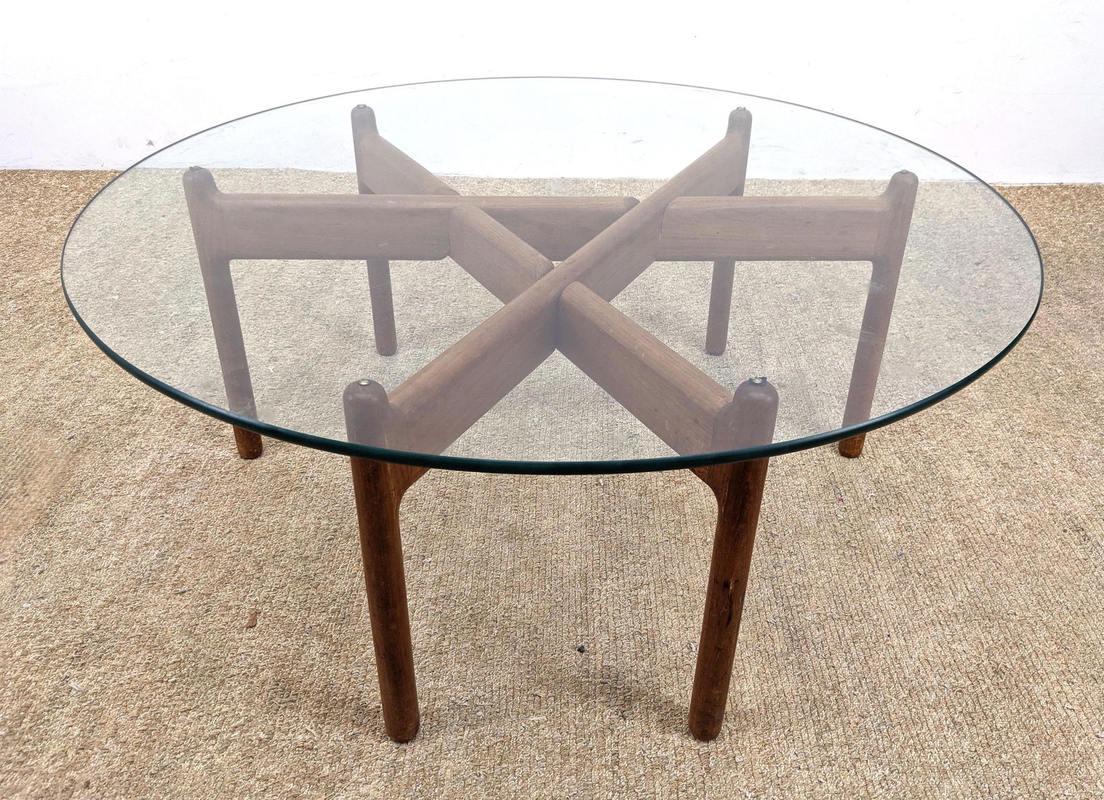 Danish Teak Six Leg Cocktail Table. Round Glass Top Cof (1 of 10)