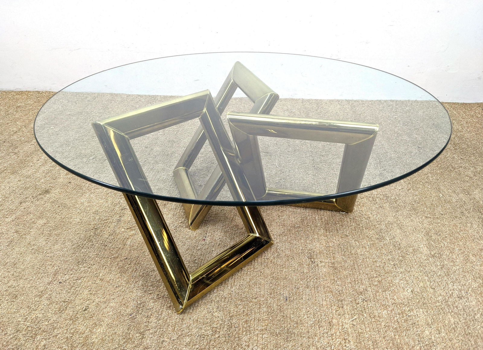 Modernist Gold Tone Base Glass Top Cocktail Table. Base (1 of 11)