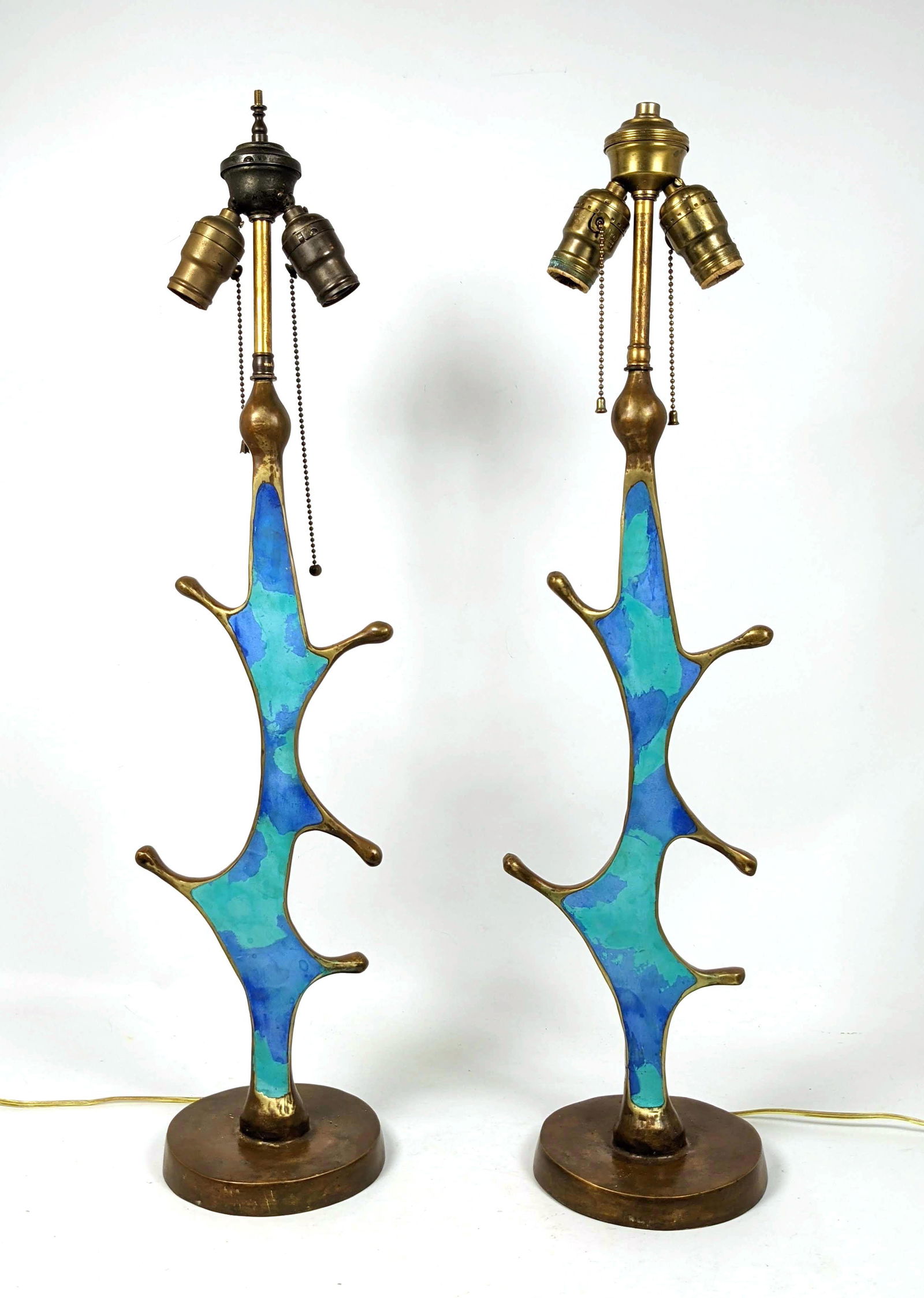 Pr Organic Modernist Table Lamps. Bronze with Blue gree (1 of 11)