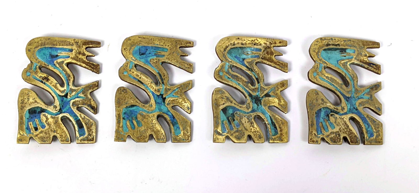 Set 4 Bronze and Enamel Figural Door Drawer Pulls. Blue (1 of 12)