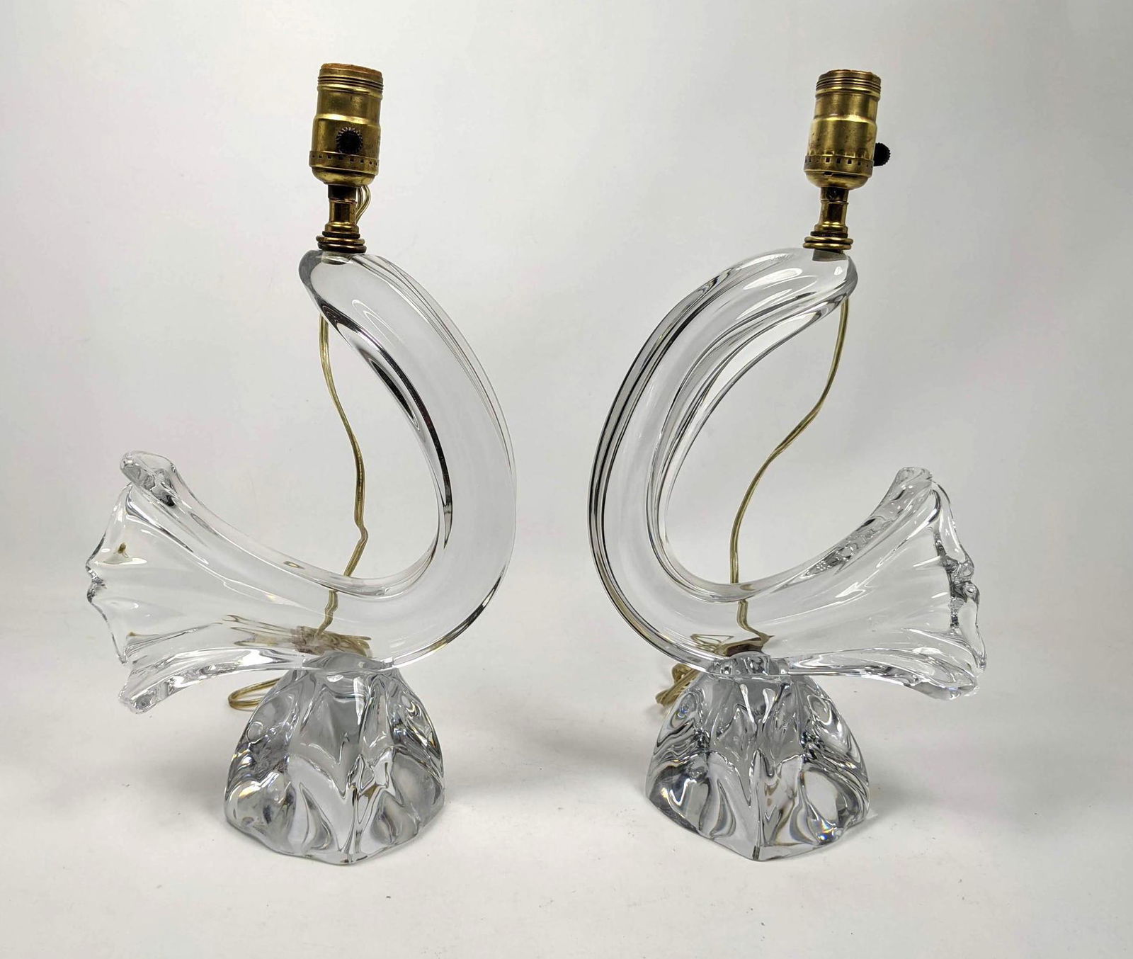 Pair DAUM France Crystal Lamps. Freeform abstract cryst (1 of 10)
