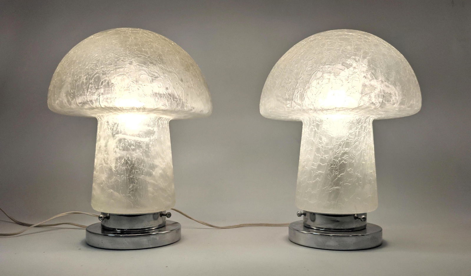 Pr Vistosi style Crackle Glass Mushroom Lamps. Frosted (1 of 12)