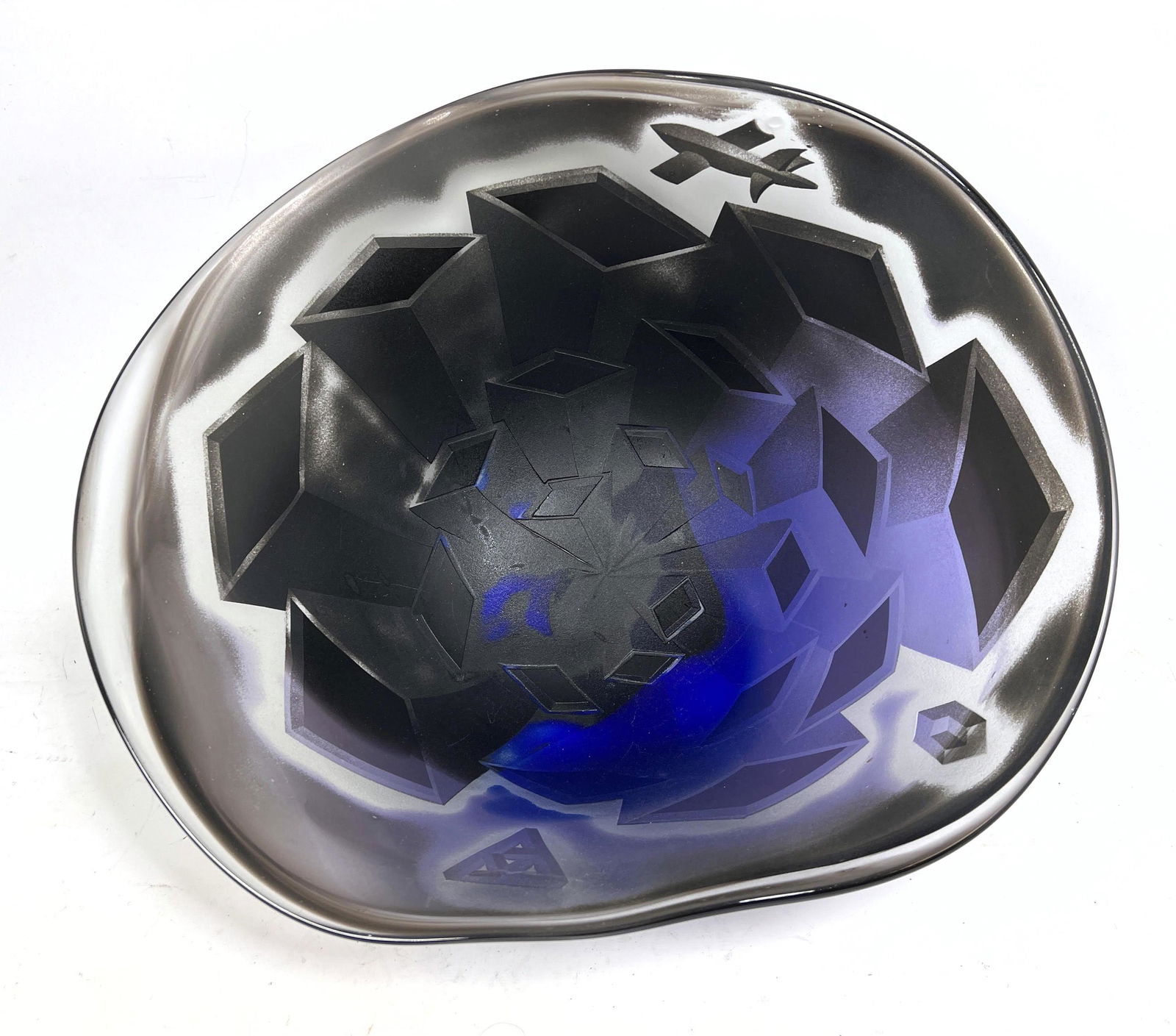 STEVE TOBIN Studio Art Glass Carved Bowl Sculpture. Gra (1 of 8)