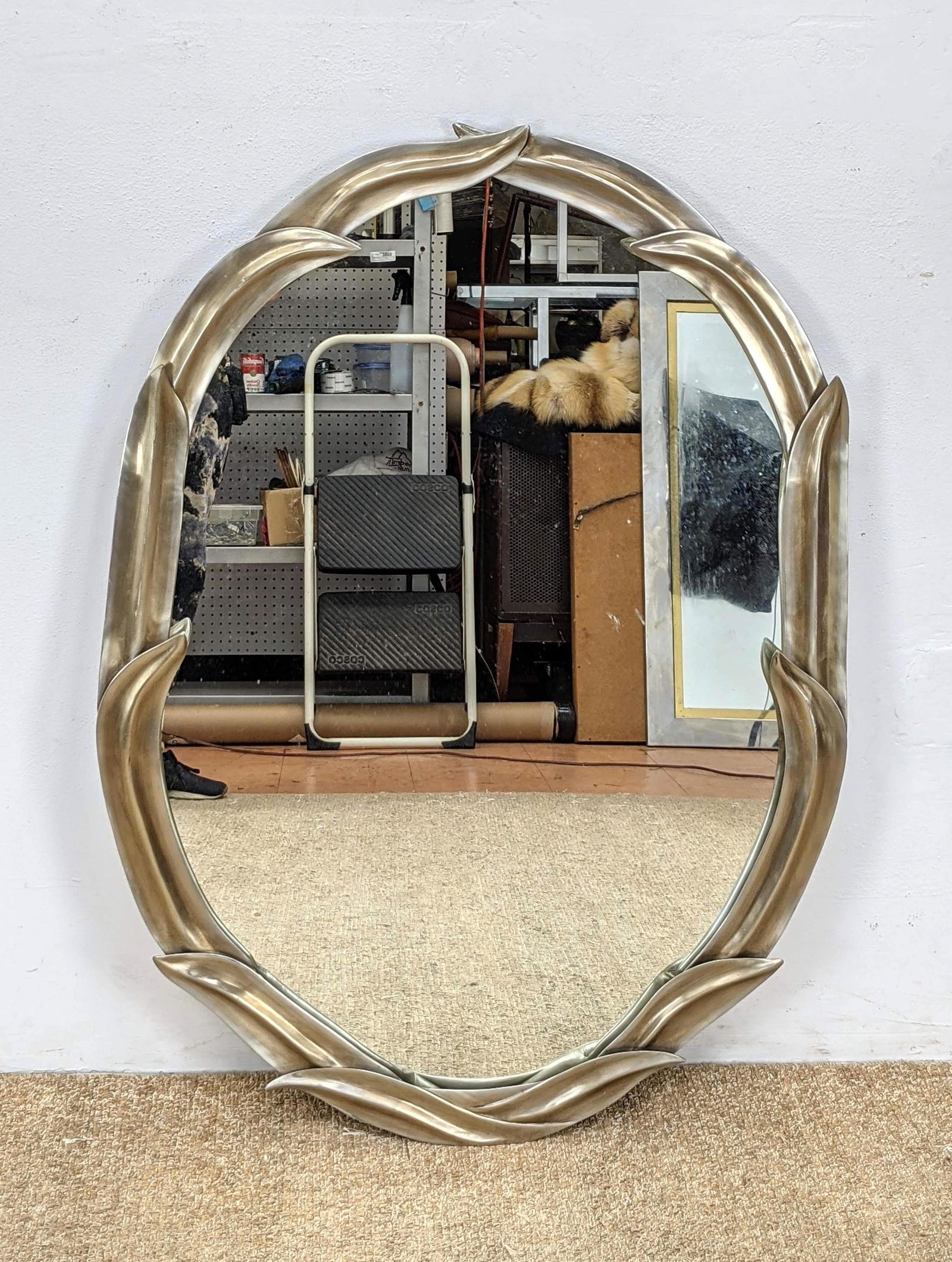 Large Framed Oval Decorator Wall Mirror. Leaf details. (1 of 9)