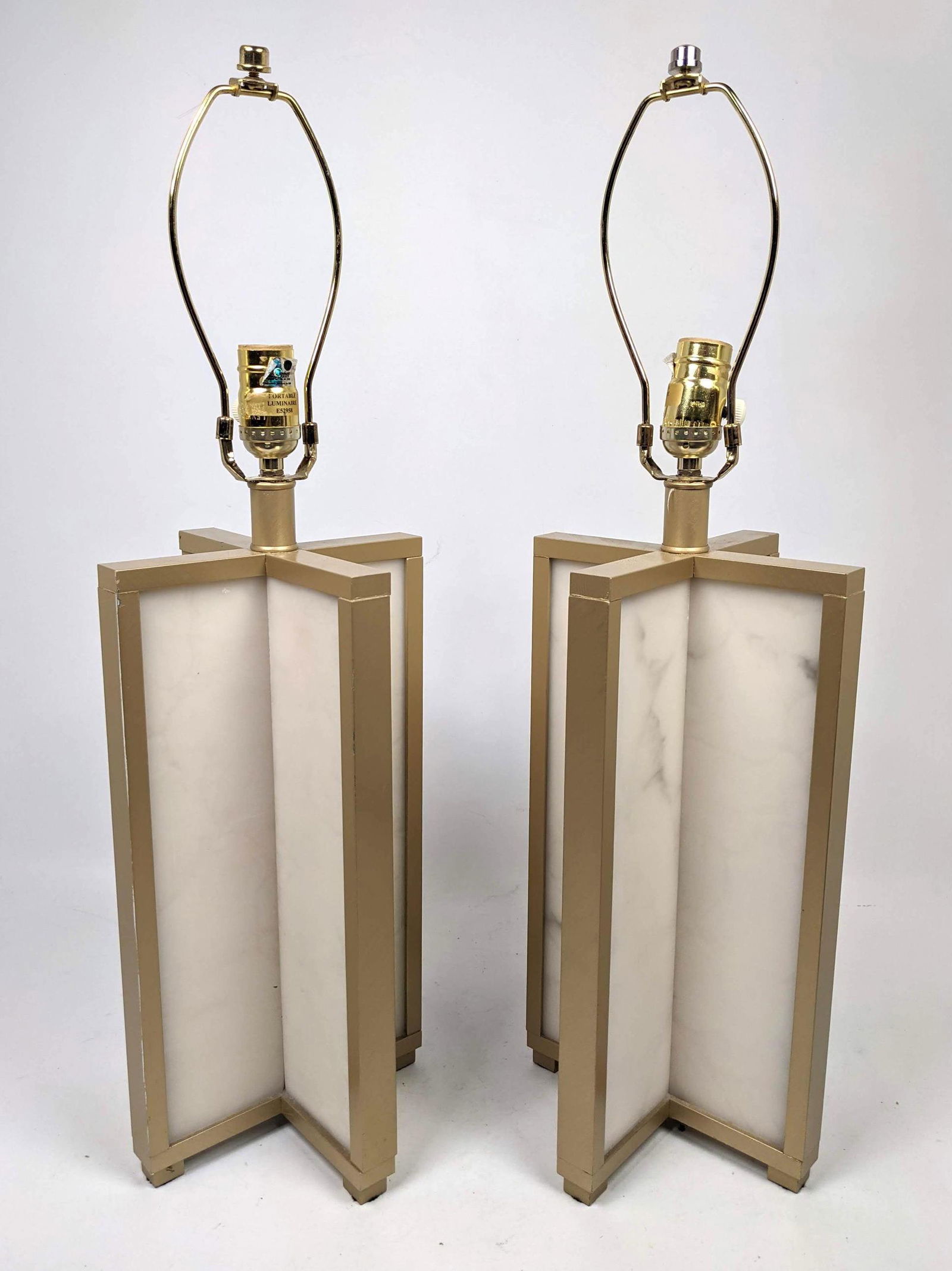 Pr LUMINAIRE Metal and Faux Marble Modernist Lamps. Cro (1 of 10)