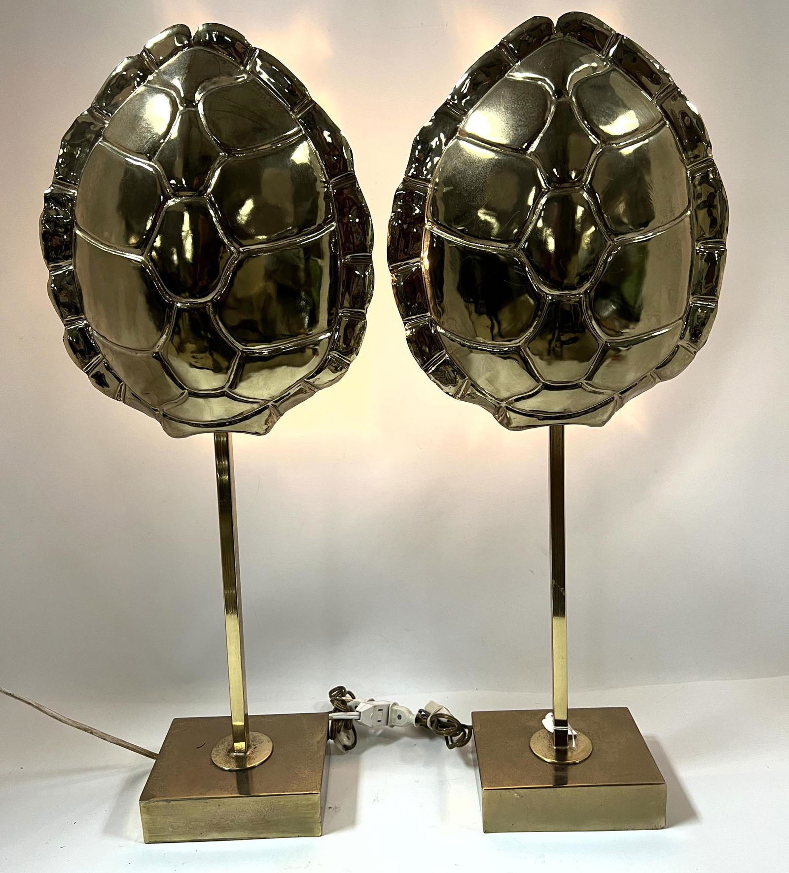 Pair FLORANTIA Brass Table Lamps.  Large Turtle Shell F (1 of 9)