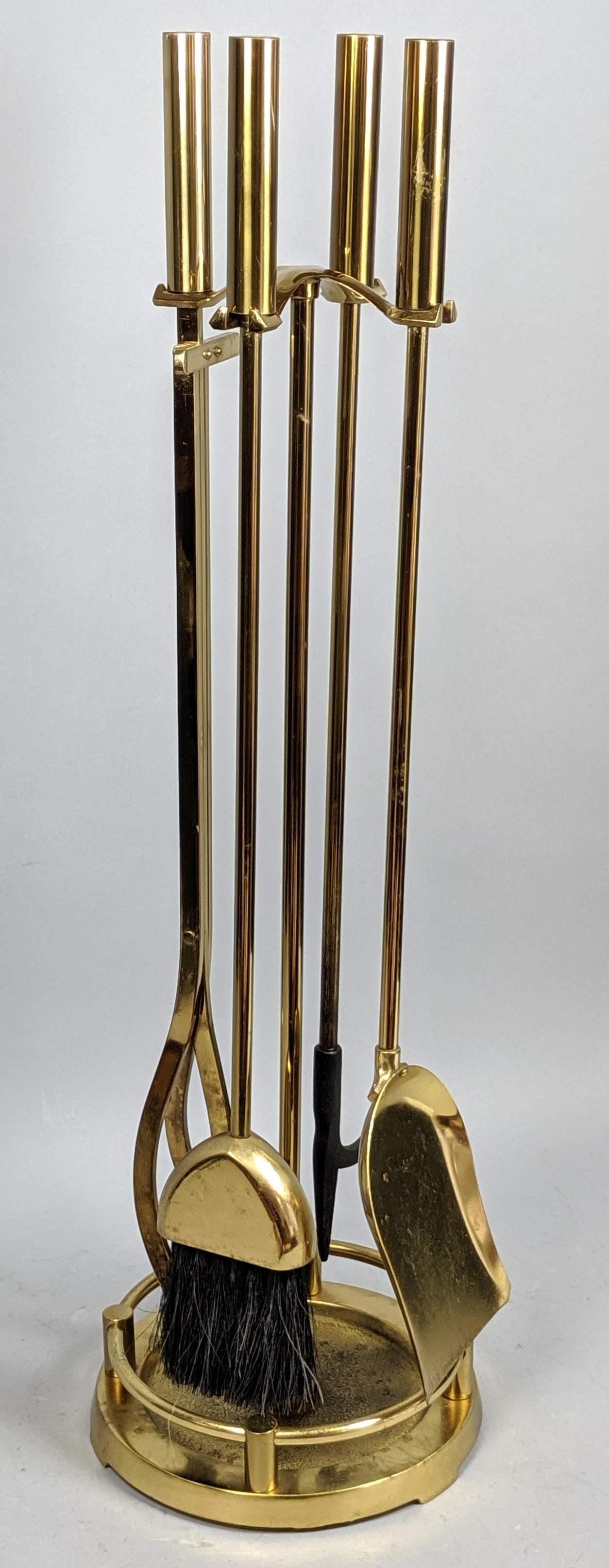 Brass Modernist Fireplace Tools. Stand with 4 cylindric (1 of 12)