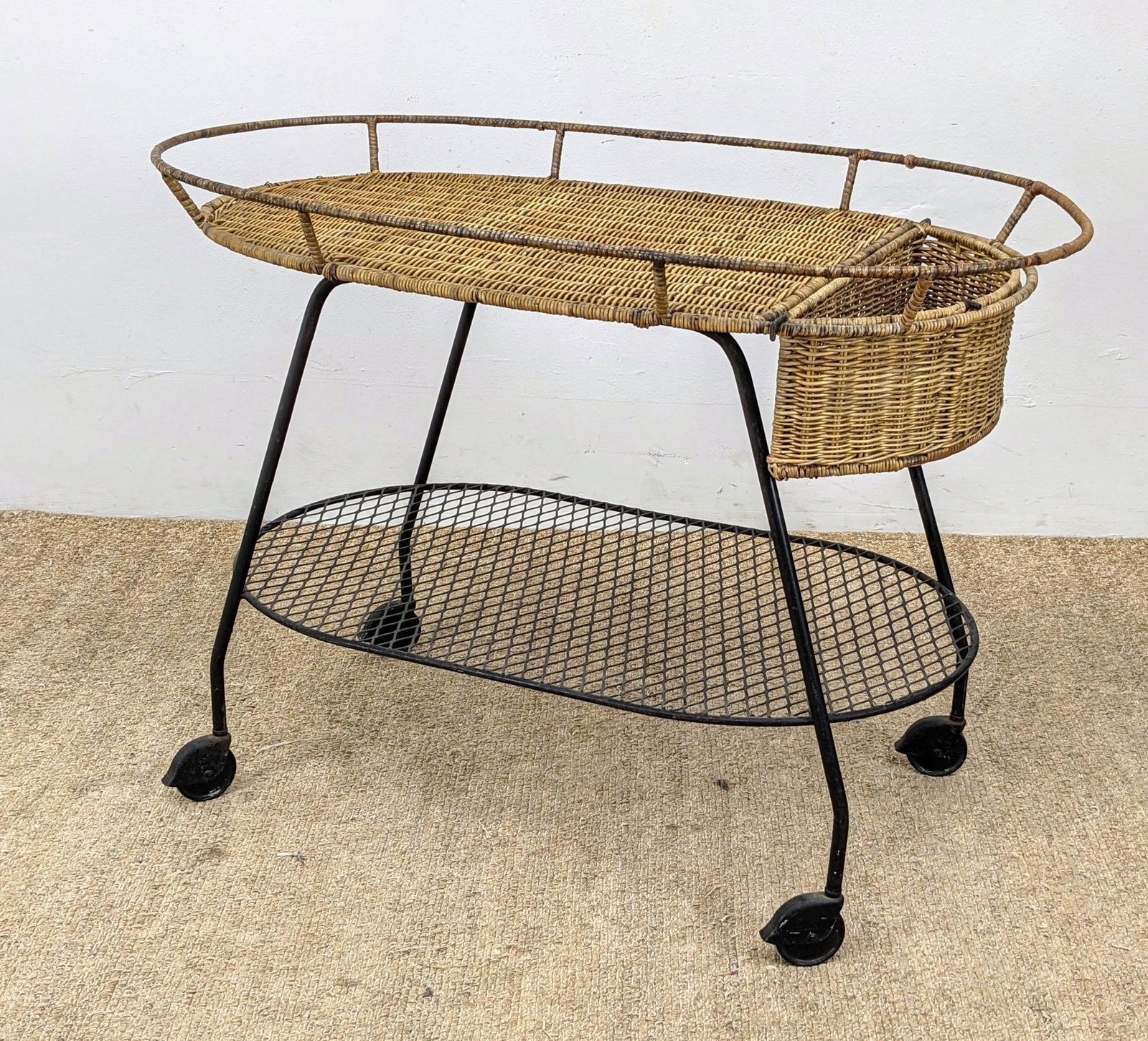 Salterini Style Wicker and Iron Bar Cart Server. Wire m (1 of 14)
