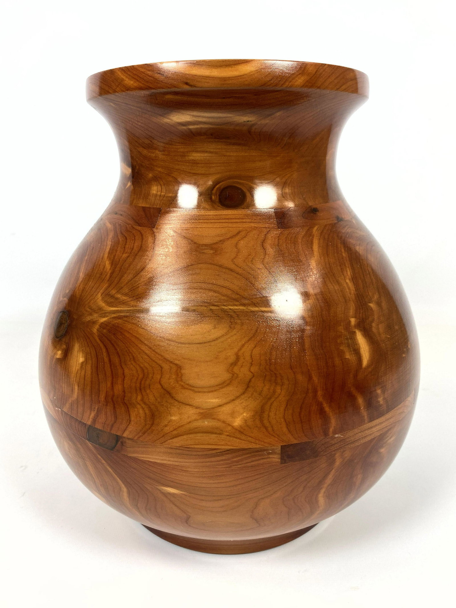 Artist Signed Turned Cedar Vase. (1 of 9)